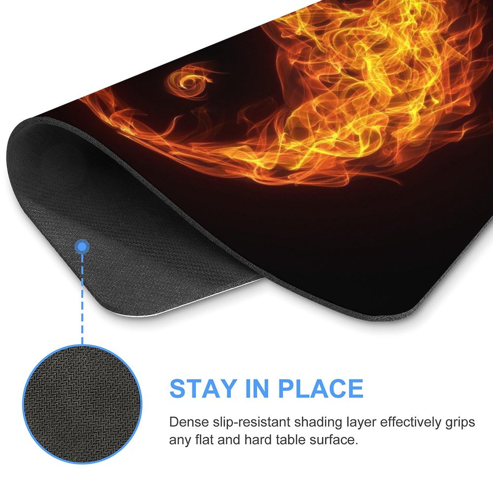Durable Yin Yang Fire Design Non-Slip Waterproof Gaming Mouse Pad - 25x30cm Unisex Office & Home Computer Accessory for PC, Laptop, Workstation