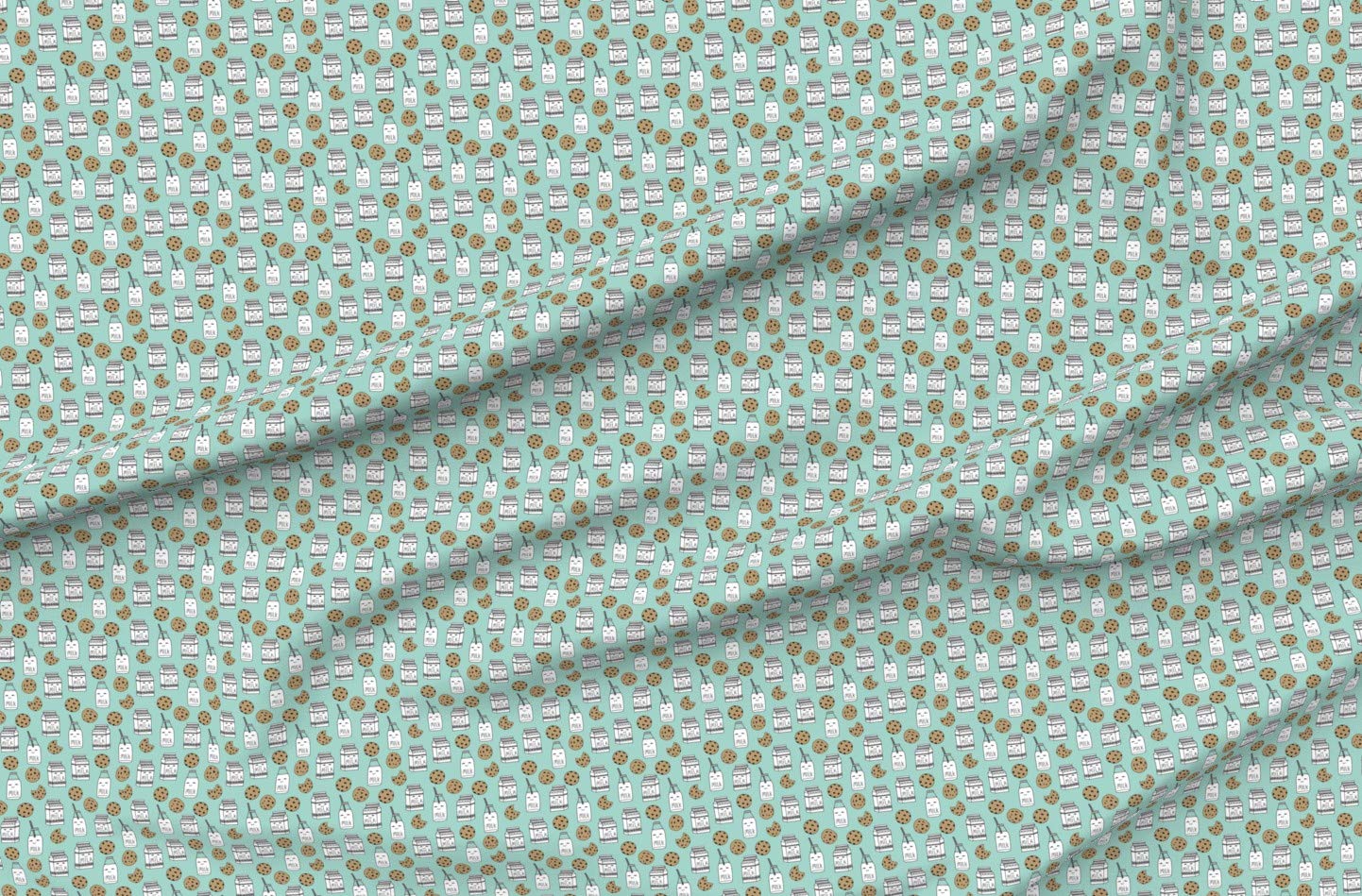 Premium Spoonflower Fabric - Milk Cookies Mint Food Themed Cute Novelty Print for Kids Nursery on Soft Minky Fabric - Fat Quarter for Sewing Baby Blankets, Quilt Backing & Plush Toys | Perfect for DIY Baby Gifts, Nursery Decor & Children's Bedroom Projects