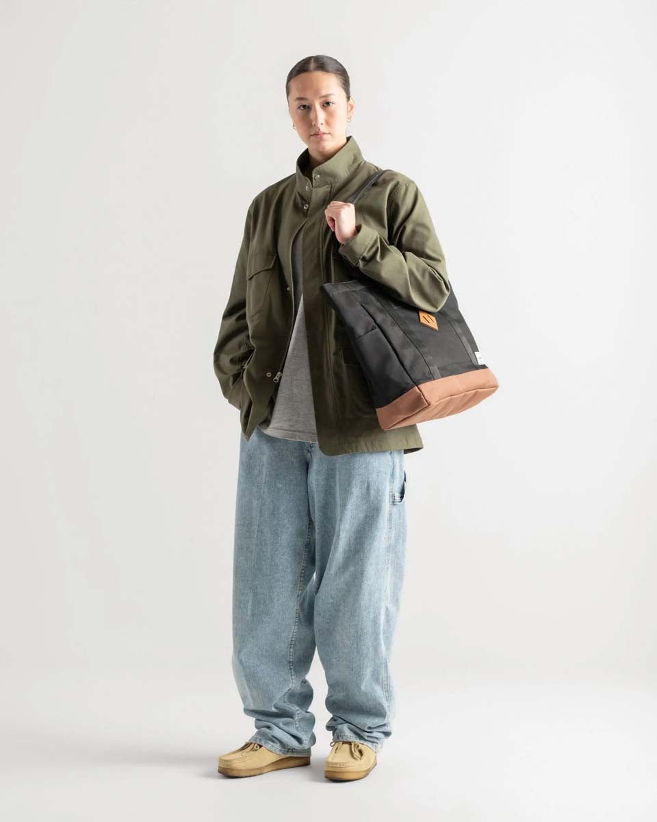 Herschel Heritage Tote Bag - Water-Resistant Nylon & Leather - Navy/Saddle Brown - Perfect for Work, Travel & Everyday Carry