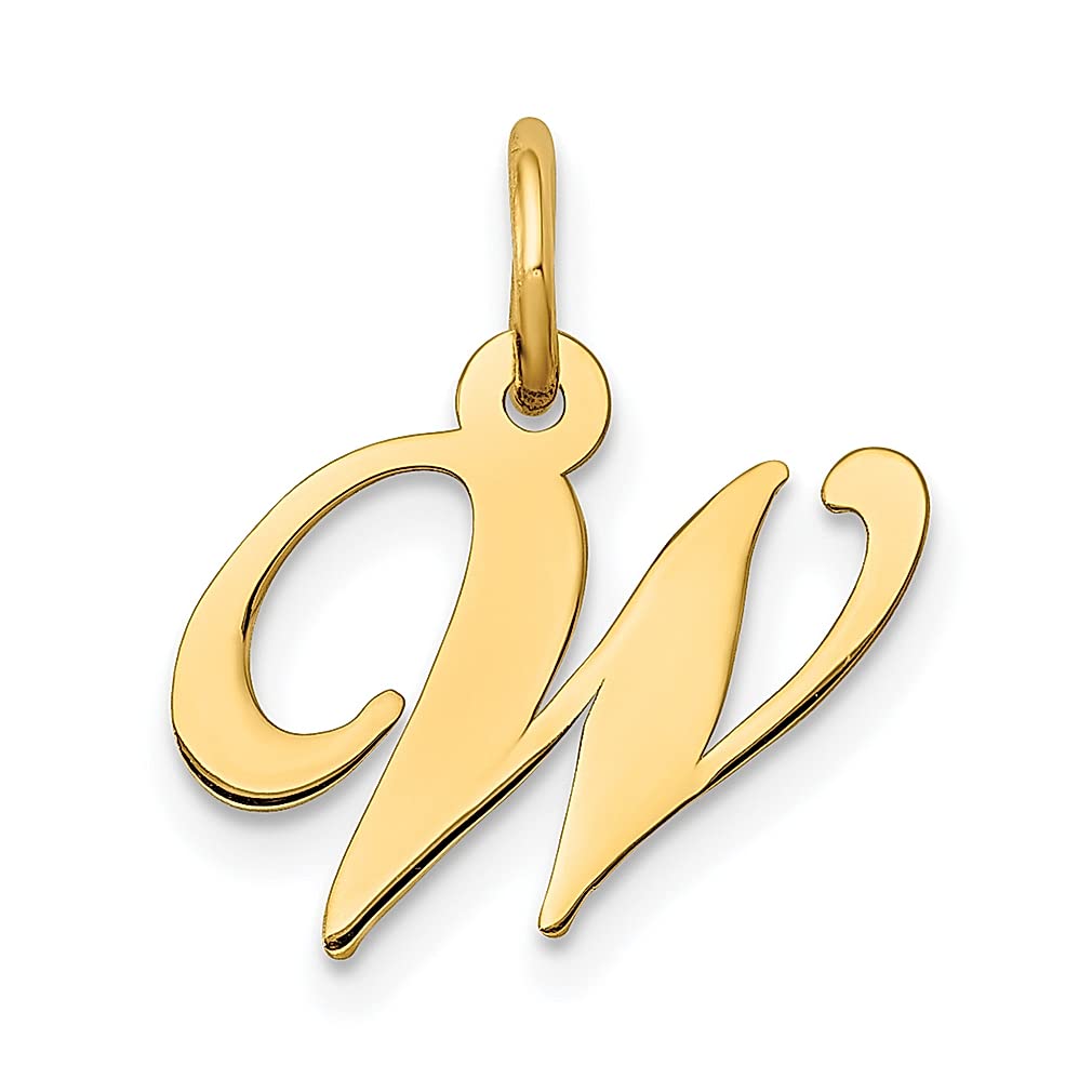 14K Yellow Gold Small Script Letter W Initial Monogram Name Charm Necklace Pendant - Dainty Personalized Jewelry Gift for Women, Her, Wife, Girlfriend - Perfect for Birthdays, Anniversaries, Valentine's Day & Everyday Wear