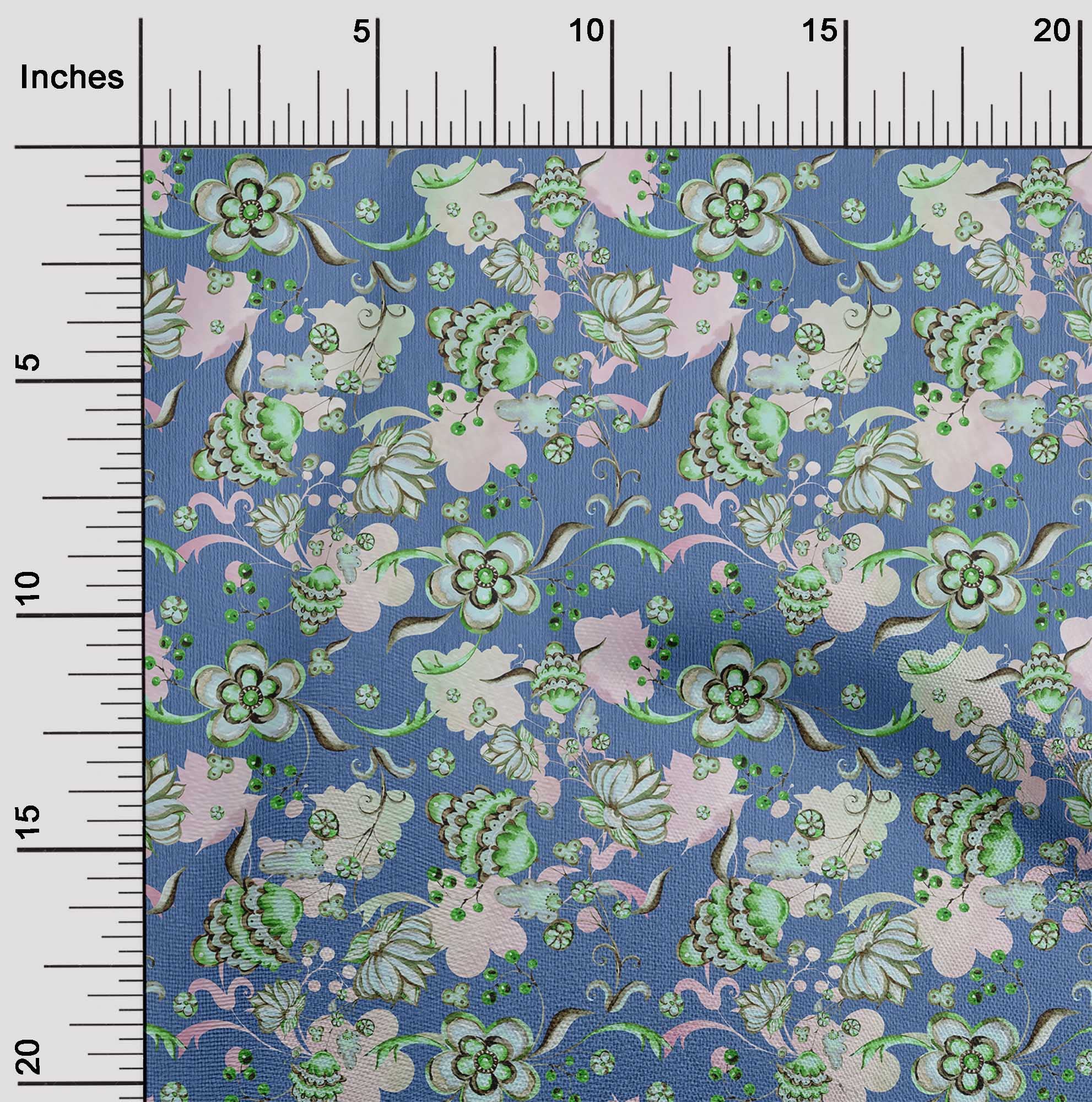 oneOone Rayon Grayish Blue Asian Suzani Fabric by The Yard - 56 Inch Wide Printed DIY Sewing Material for Clothing, Home Decor & Crafts