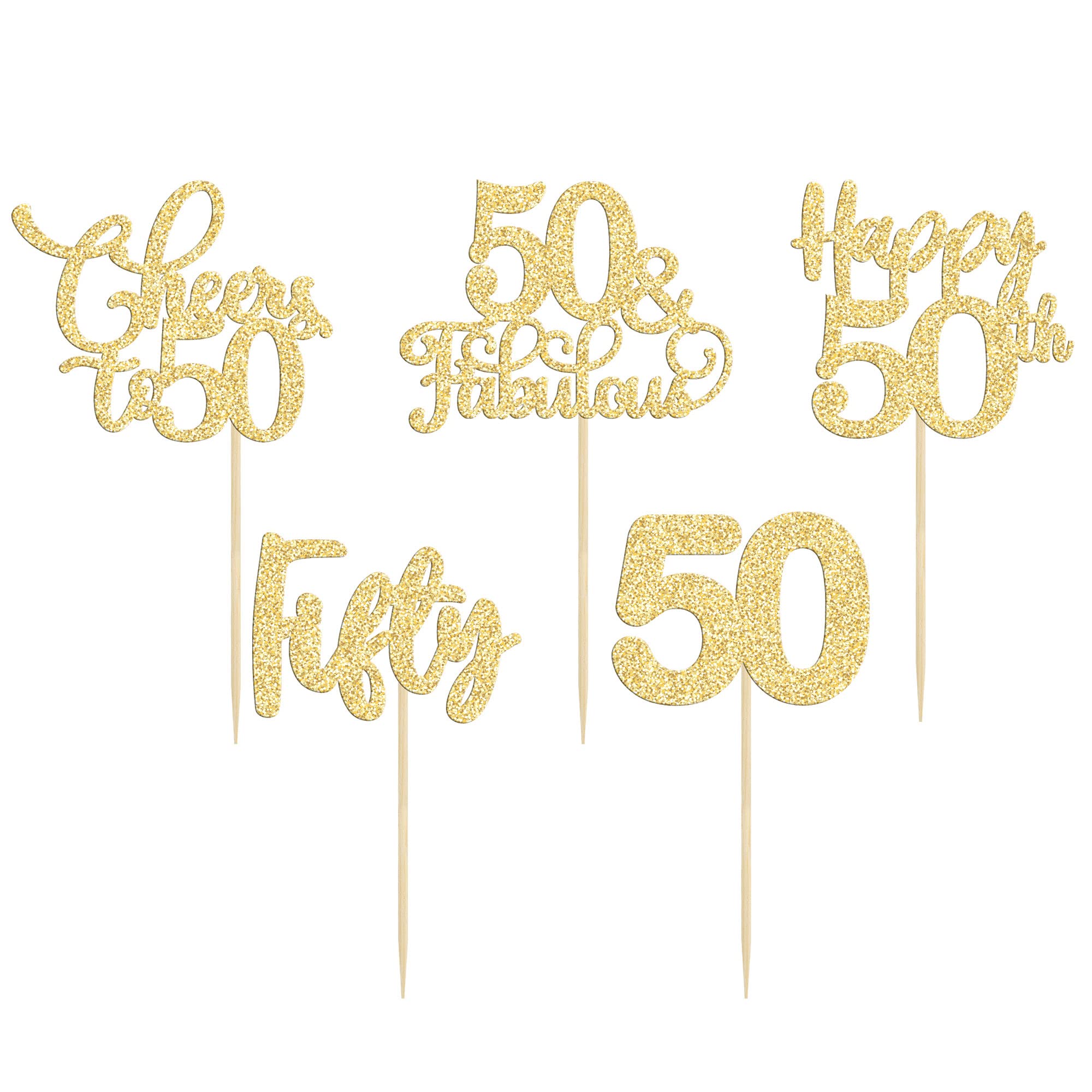 30 Pack Gold Glitter 50th Birthday Cupcake Toppers - 