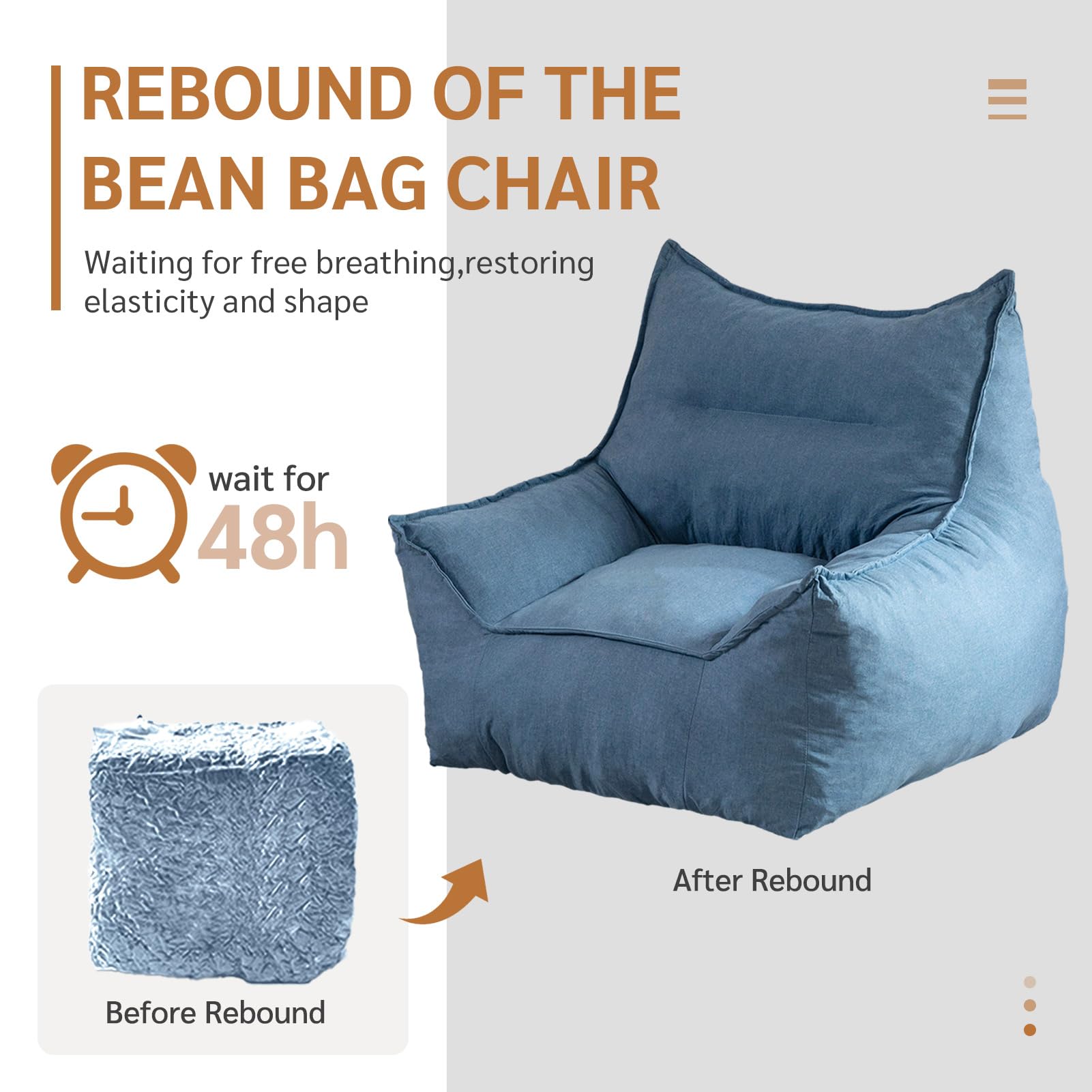 MAXYOYO Giant Bean Bag Chair with Armrests - Oversized Bluestone Bean Bag Sofa for Adults | Perfect for Living Room Lounging, Gaming & Movie Nights