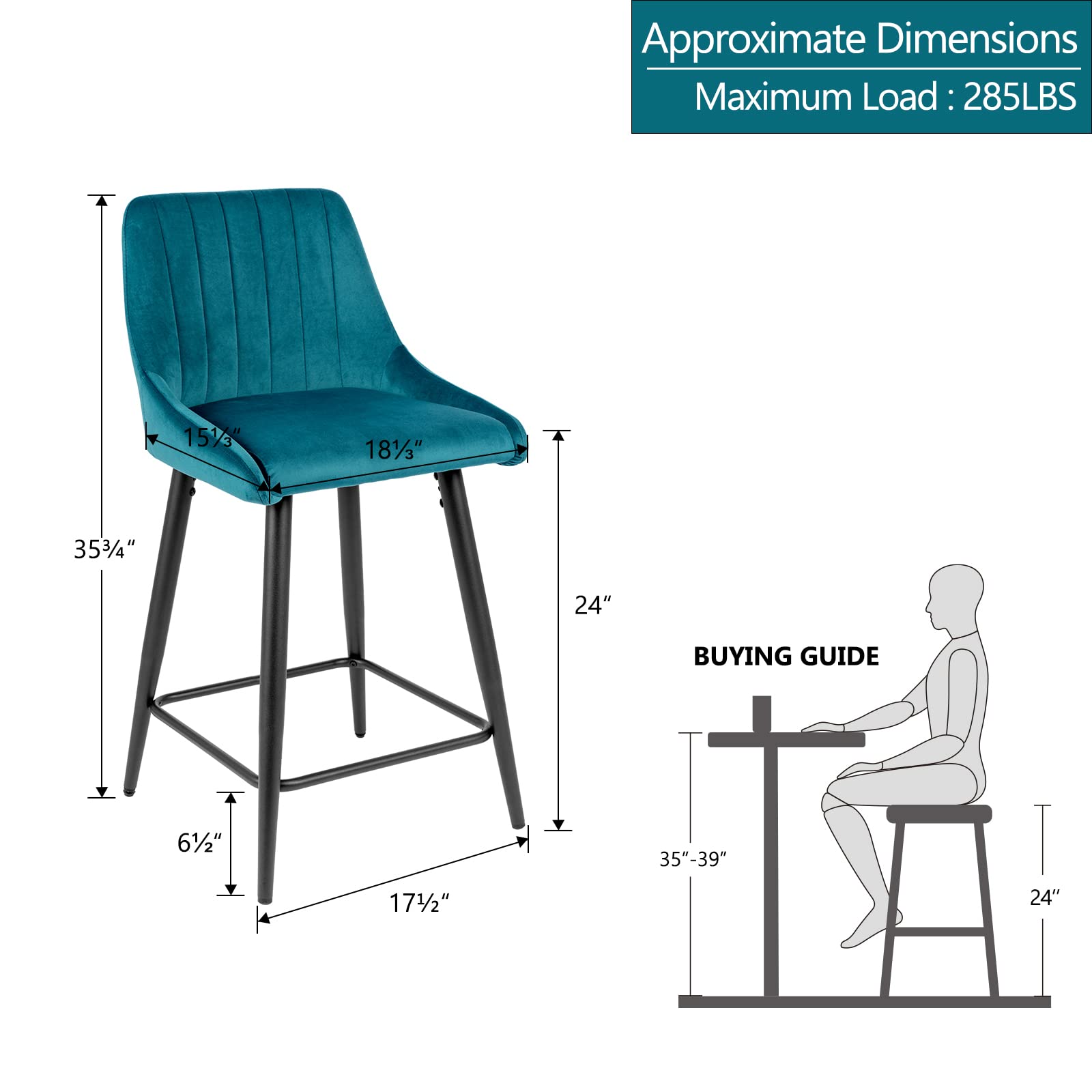 DUHOME 2-Pack Velvet Counter Height Bar Stools with Backrest & Footrest - Upholstered Kitchen Stools for Dining, Home Bar - Atrovirens Green - Perfect for Breakfast Nooks, Kitchen Islands & Small Space Entertaining