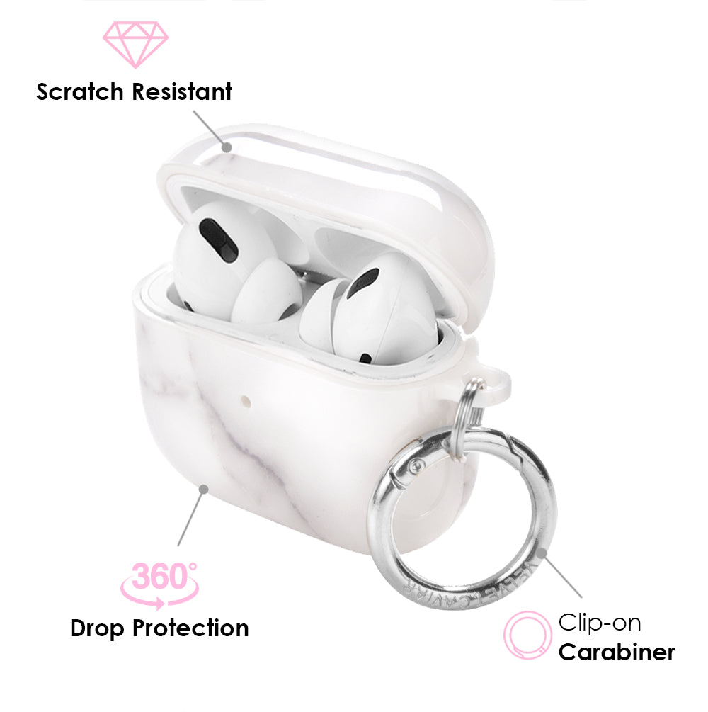 Premium Carrara Marble AirPod Case - Luxury Protective Cover for Apple AirPods 1/2/3 & Pro - Elegant White Marble Design with Non-Slip Grip - Perfect for Work, Travel & Everyday Use