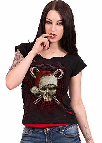 Spiral Candy Cane Santa - 2-in-1 Red Ripped Top Black Christmas Costume for Adults - Perfect for Holiday Parties & Festive Events