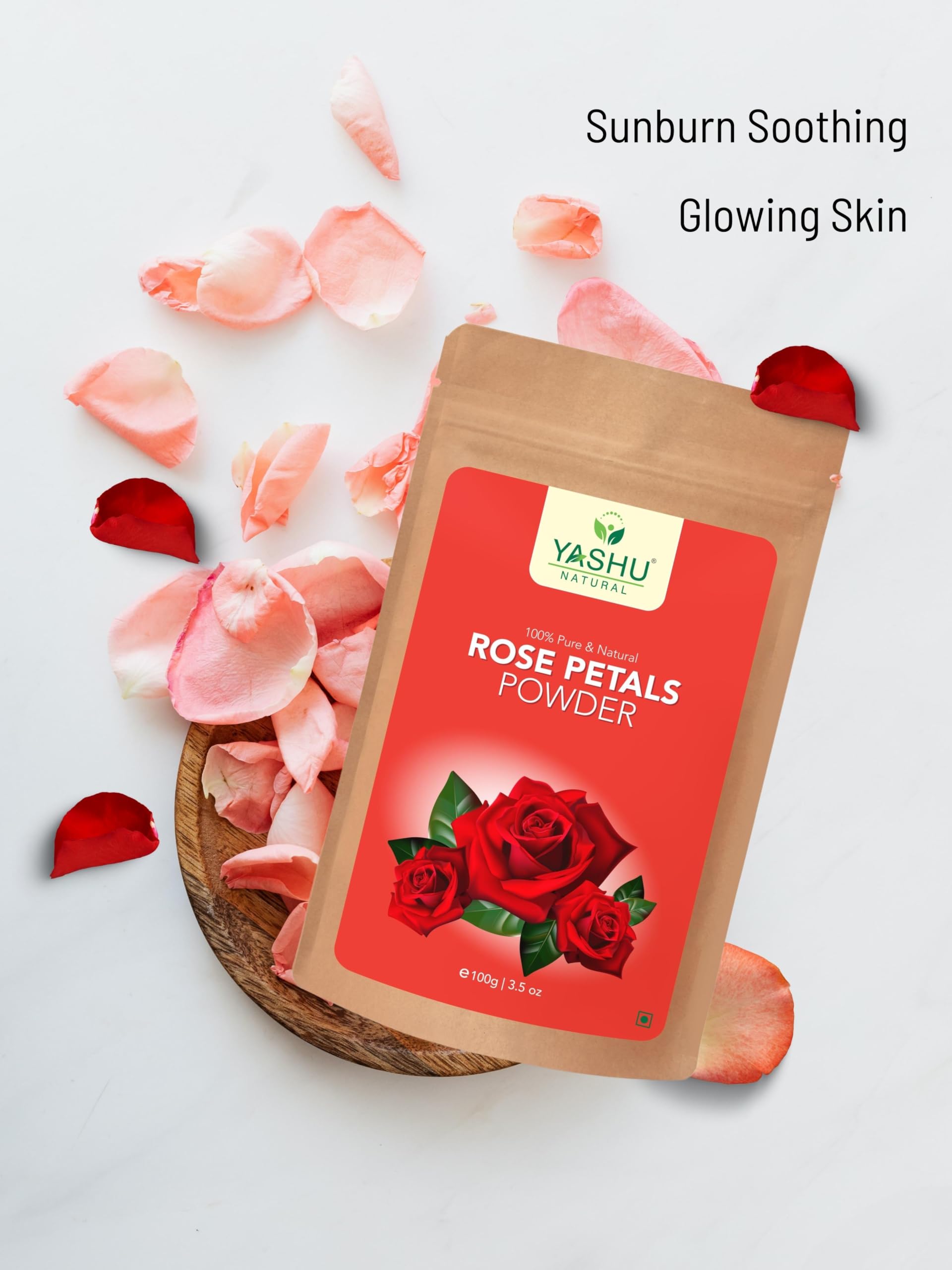 YASHU Pure Rose Petals & Papaya Leaves Face Powder for Natural Glow & Detan | Organic Skin Brightening Facial Pack (200g) - Perfect for Daily Skincare Routine & Bridal Glow Preparation