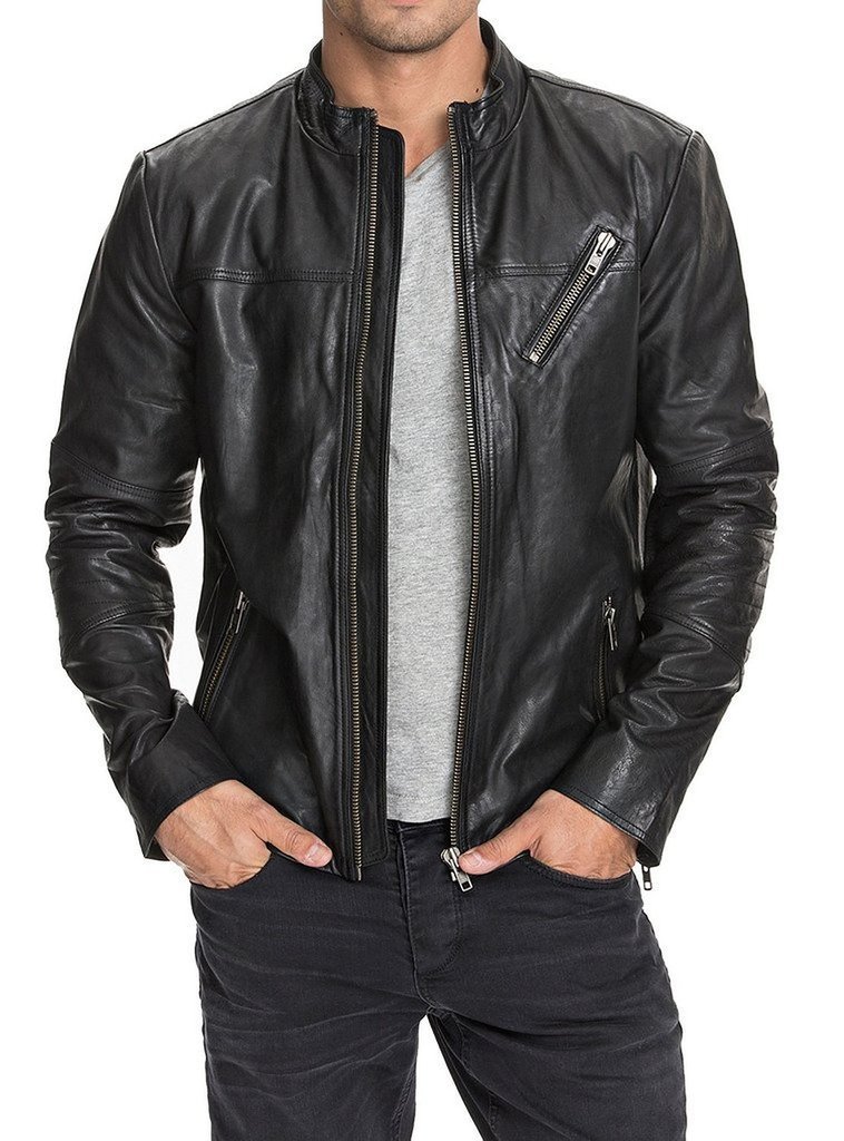 Genuine Cow Leather Jacket for Men - Premium Cow-Hide Biker Jacket C492 - Perfect for Motorcycle Riding, Casual Outfits & Winter Fashion