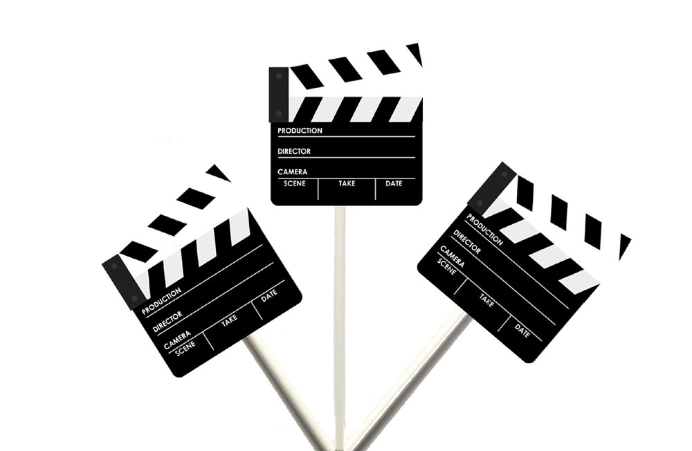Movie Clapper Cupcake Toppers for Film Themed Parties - Hollywood Birthday Decorations, Cinema Celebration Cake Toppers - Perfect for Movie Nights, Film Premieres & Hollywood Birthday Cakes