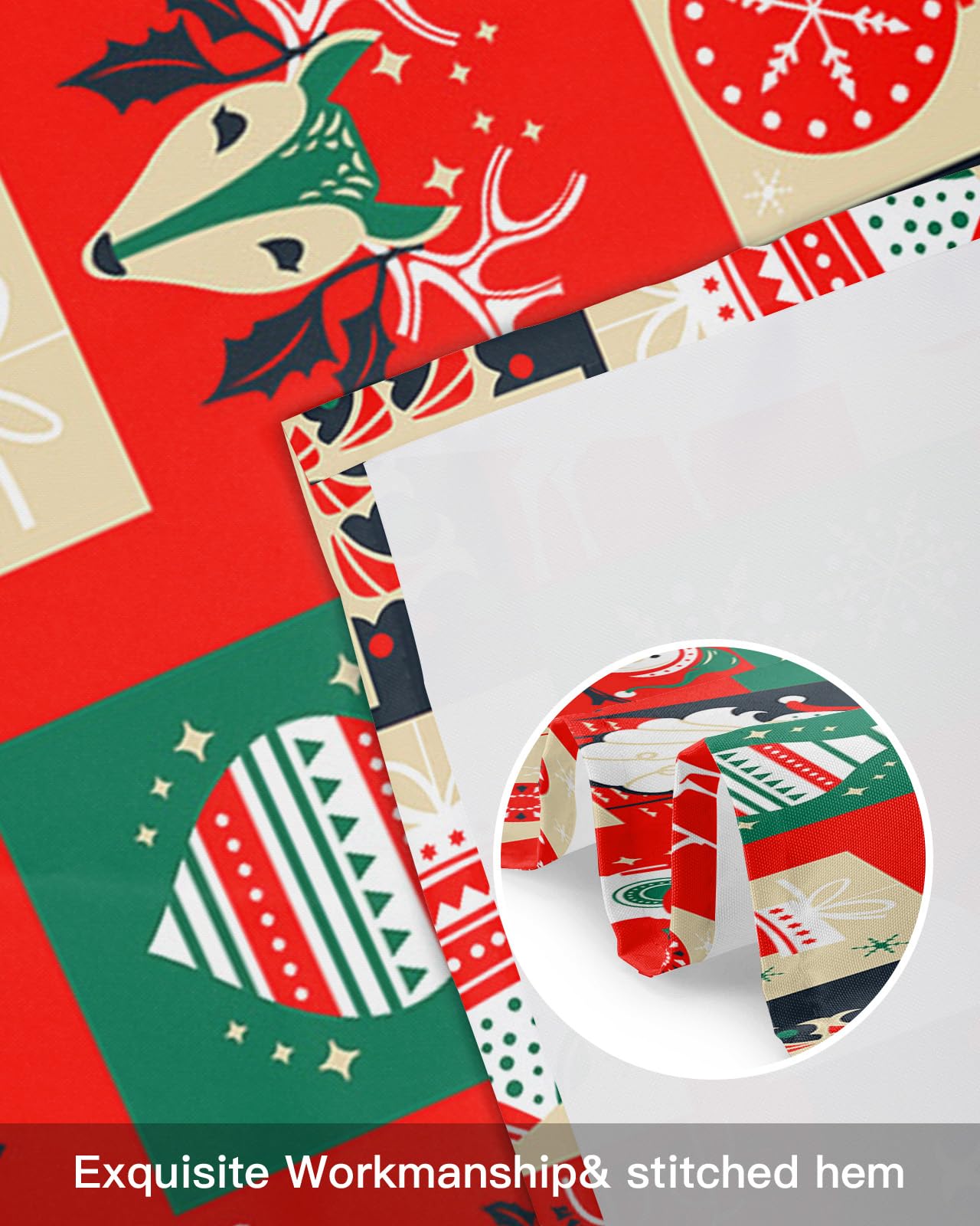 QueenKer Christmas Swag Valance Curtains - Patchwork Snowman Design Rod Pocket Window Topper for Living Room, Kitchen & Bathroom (72