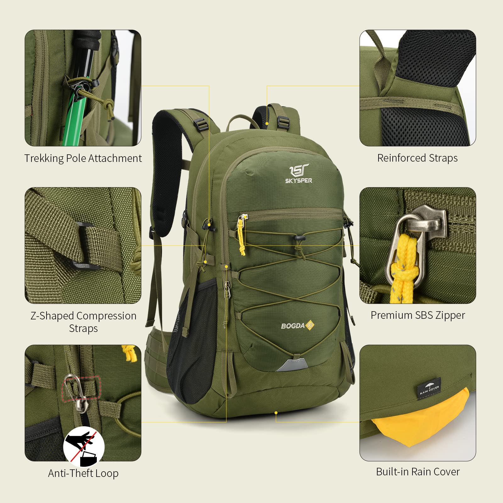SKYSPER 35L Lightweight Hiking Backpack for Men & Women - Waterproof Travel Backpack for Camping, Trekking & Outdoor Adventures - Perfect Daypack for Hiking, Travel & Daily Commute