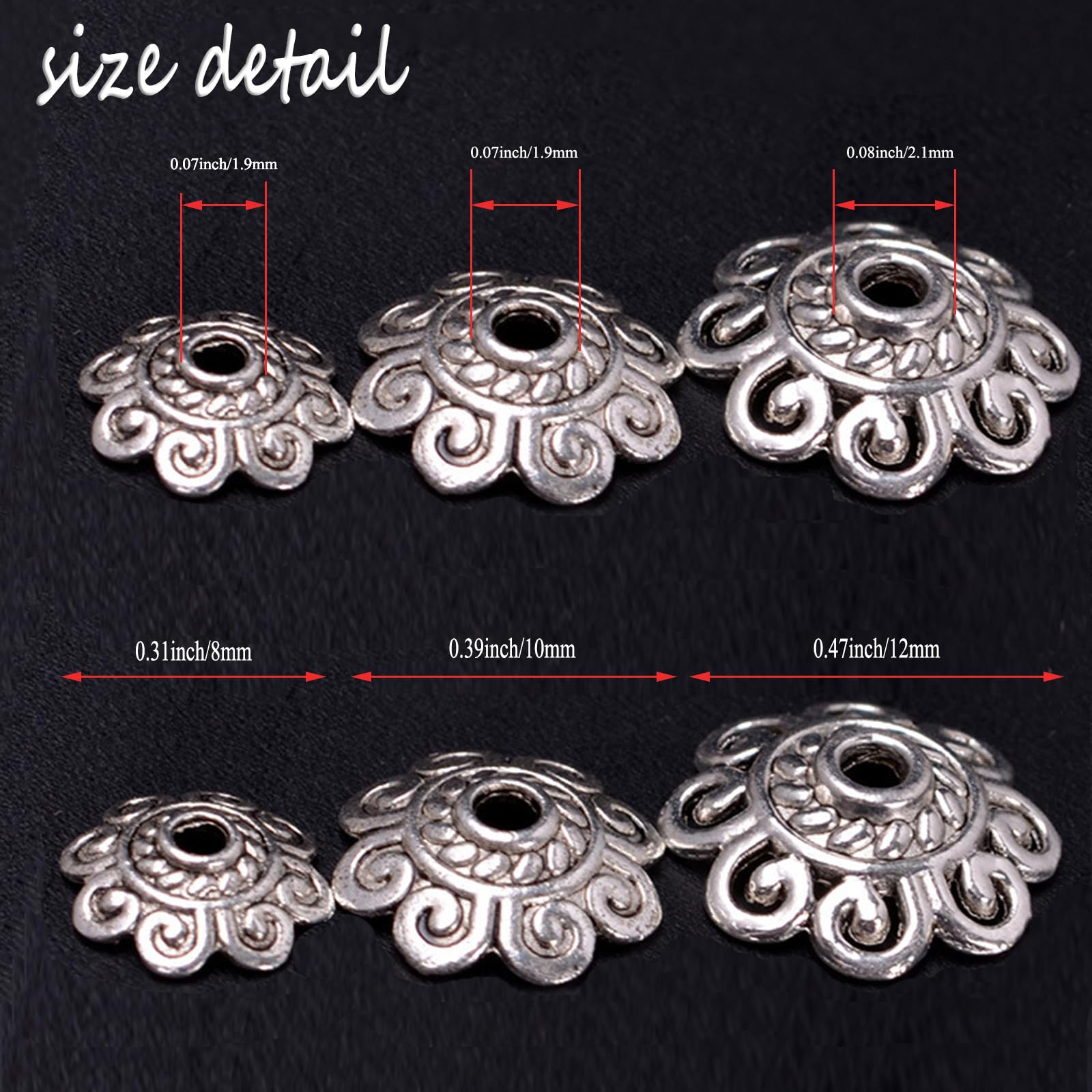 200PCS Silver Spacer Beads & End Caps for Jewelry Making - DIY Metal Flower Beads, Bracelet & Necklace Charms - Perfect for Earrings, Pendants & Craft Projects