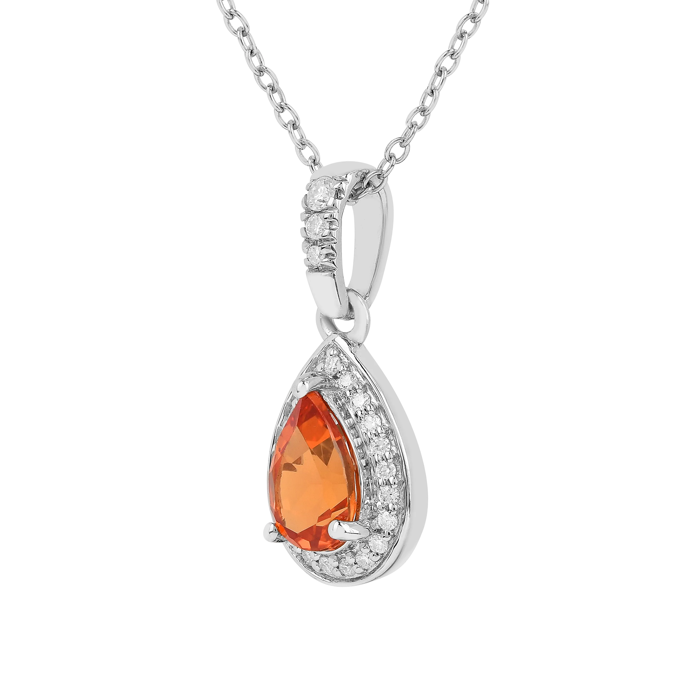 Exquisite Peach Sapphire Teardrop Pendant Necklace - Elegant Jewelry for Women, Perfect for Weddings, Anniversaries & Special Occasions