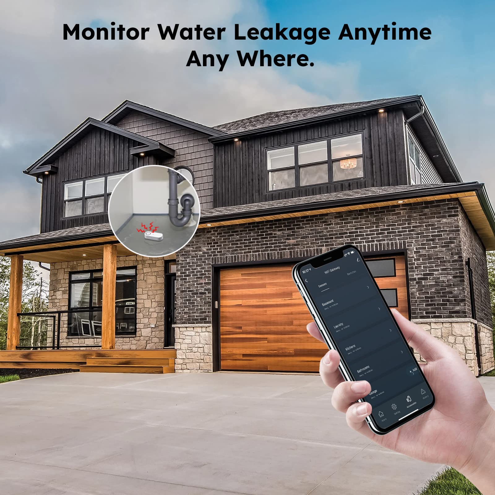 4 Pack WiFi Water Leak Detectors with 120dB Loud Alarm - Smart Leak Sensor for Home, Kitchen, Bathroom & Basement - Drip Alert System for Laundry & Bedrooms (5G WiFi Not Supported) by OUVOPO - Prevent Flood Damage & Protect Your Property