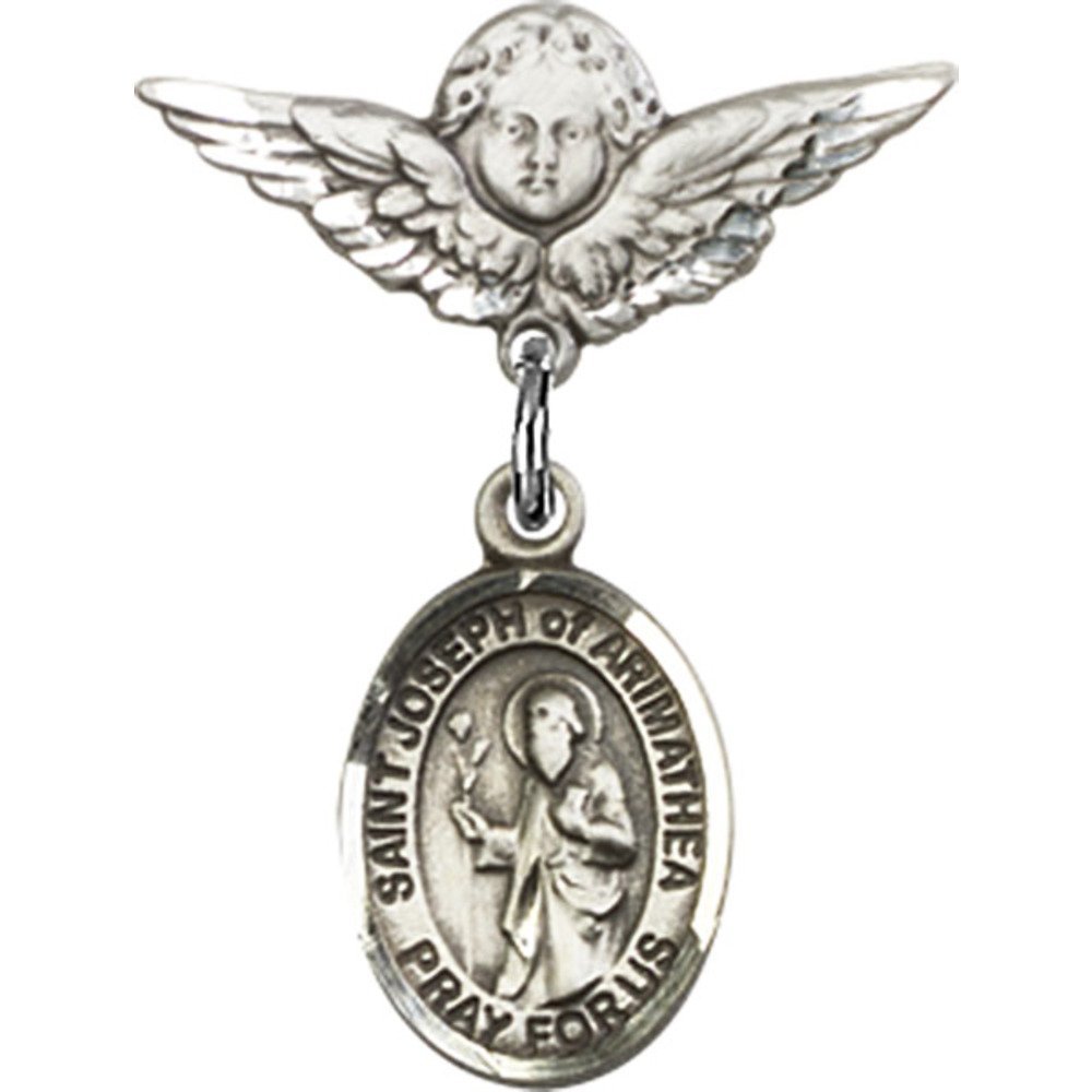 St. Joseph of Arimathea Sterling Silver Baby Badge with Angel Wing Charm - 7/8