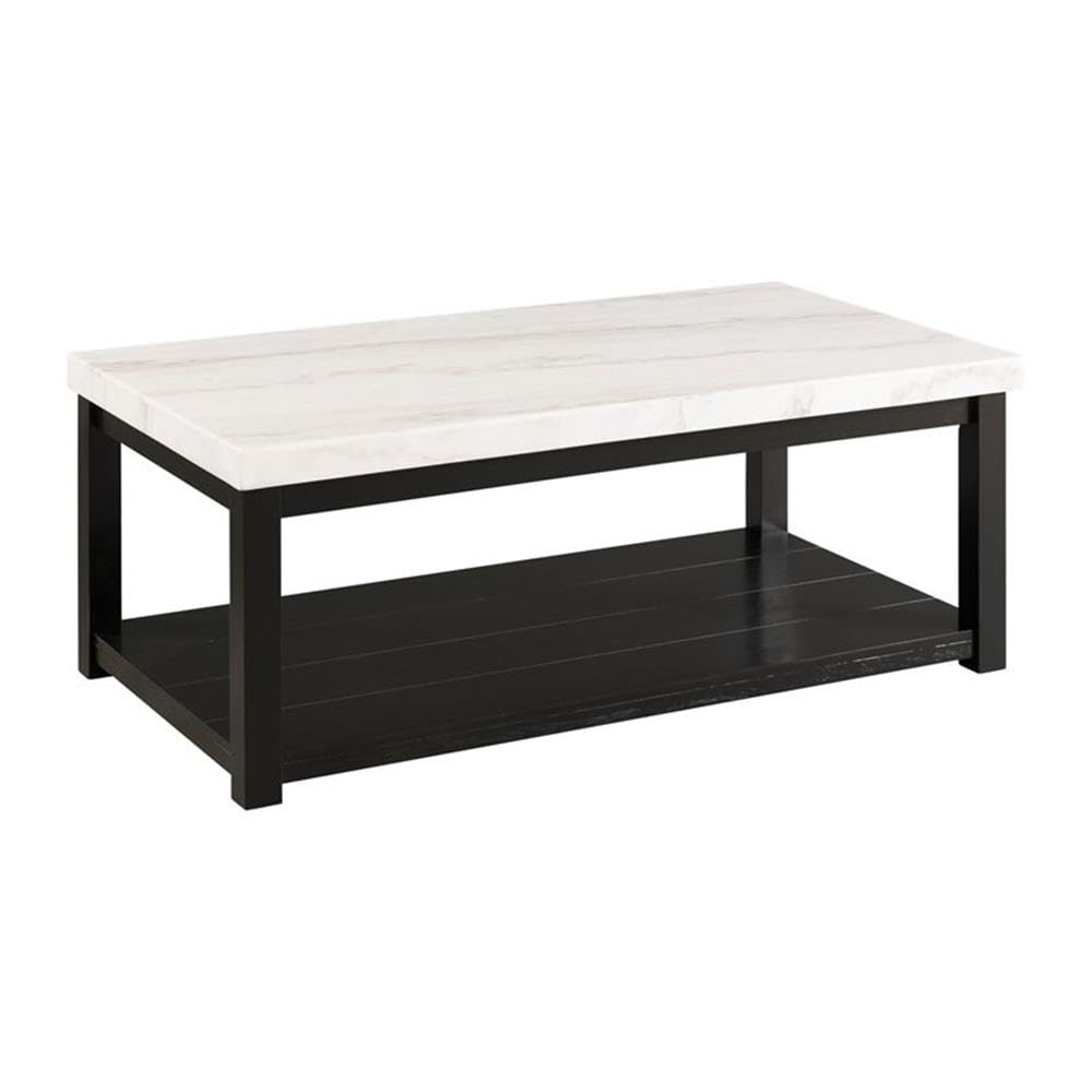 Picket House Furnishings Evie White & Black Marble Rectangle Coffee Table - Modern Living Room Centerpiece for Home Decor