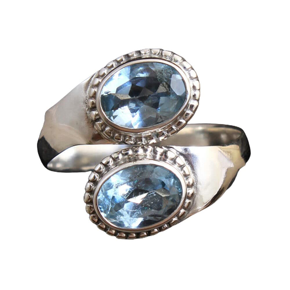 Blue Topaz 925 Sterling Silver Rings for Women | Adjustable Oval Gemstone Bridesmaid Rings | Bezel Set Handmade Jewelry | Perfect for Weddings, Engagements & Special Occasions