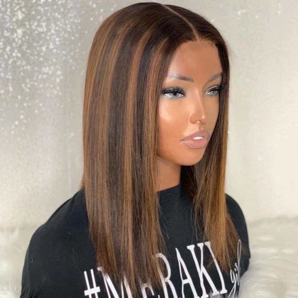13x4 Lace Front Human Hair Wig - Brazilian Straight Short Bob Ombre Wig 12