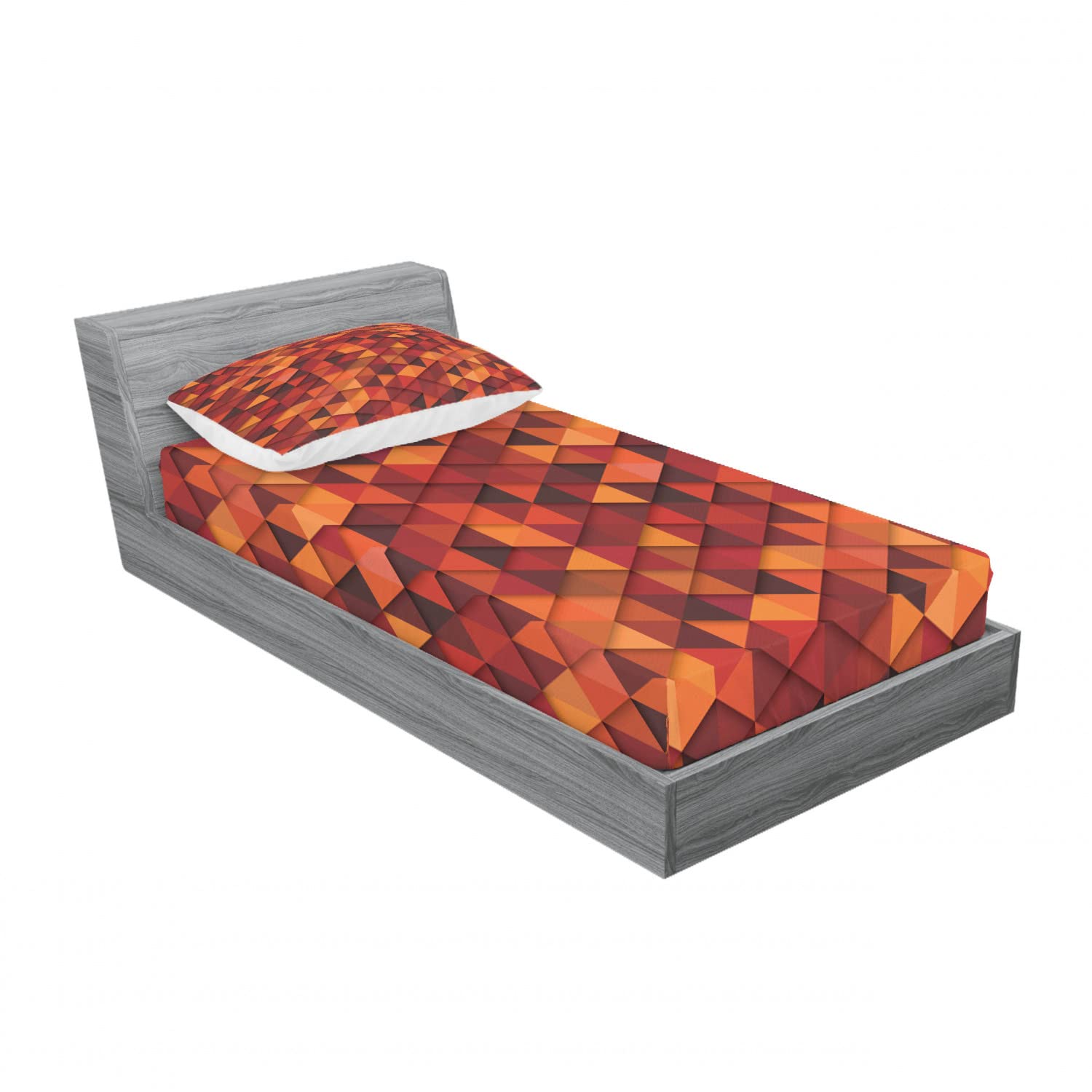 Ambesonne 2-Pack Twin Fitted Sheets & Pillow Sham Set - Retro Geometric Triangle Pattern Bedding in Orange & Brown - 4-Piece Bed Sheet Set for Kids, Teens & Adults - Perfect for Modern Bedrooms, Dorms & Guest Rooms