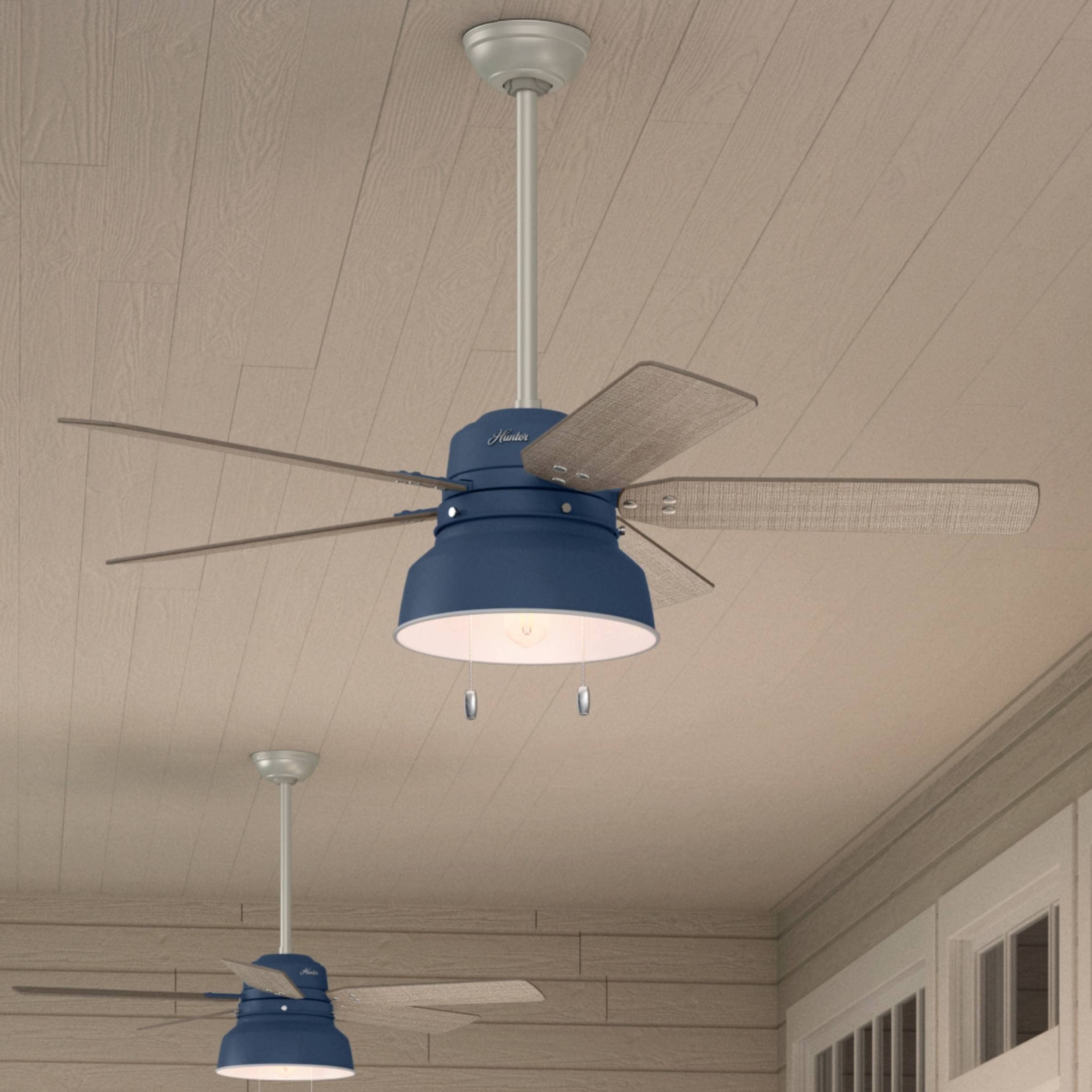 Hunter Fan Company 50252 Mill Valley 52-Inch Indoor/Outdoor Ceiling Fan with Remote Control - Indigo Blue Finish - Perfect for Bedroom, Living Room, Patio & Covered Porch