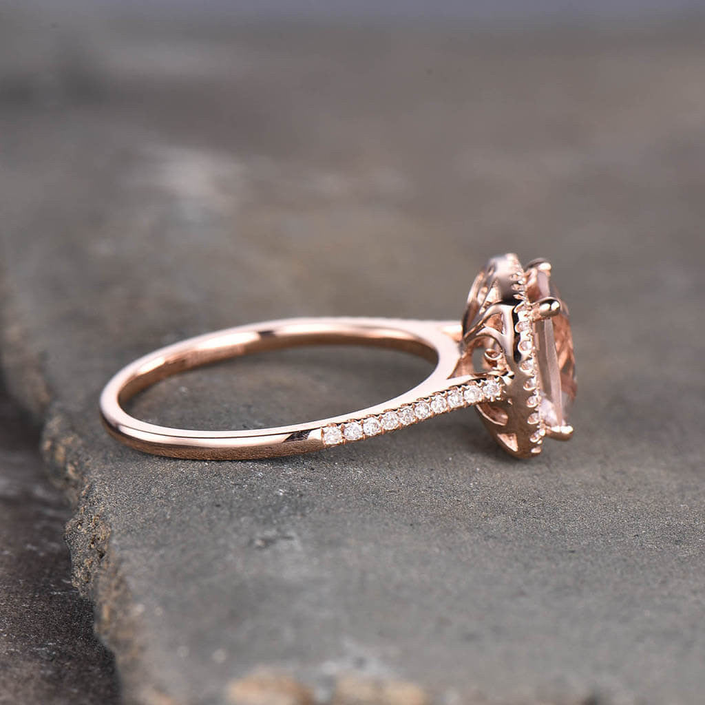 Morganite & Diamond Engagement Ring in Rose Gold - Elegant Cushion Cut for Women, Perfect for Proposals, Weddings & Anniversaries