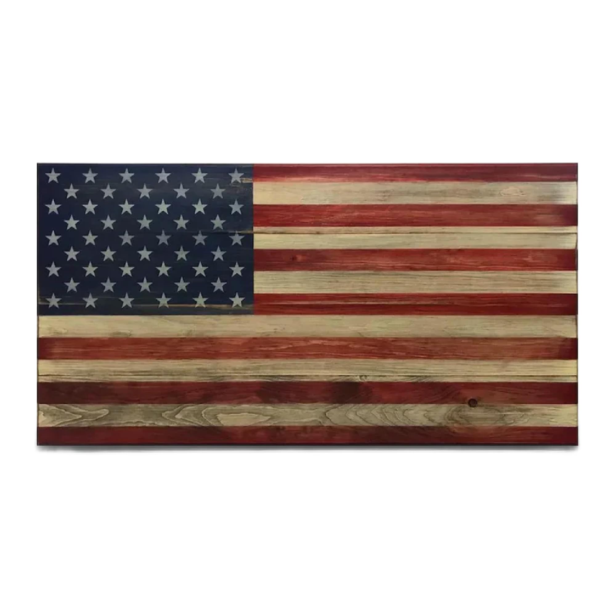 Handcrafted Wooden American Flag - Patriotic Wall Art Decor Made in USA by Veterans | Large 22x42 Inch US Flag Wall Hanging for Man Cave, Living Room, Office & Home | Ready to Hang, Durable Wood Wall Decor