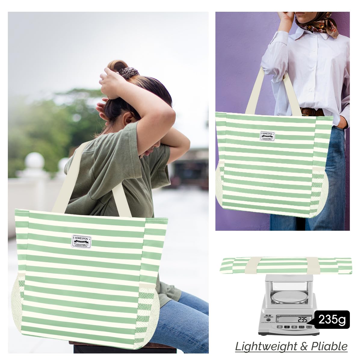Burninger Large Waterproof Beach Tote Bag for Women - Sandproof Zippered Pool Bag with Pockets - Perfect for Travel, Gym, Vacation & Summer Outings