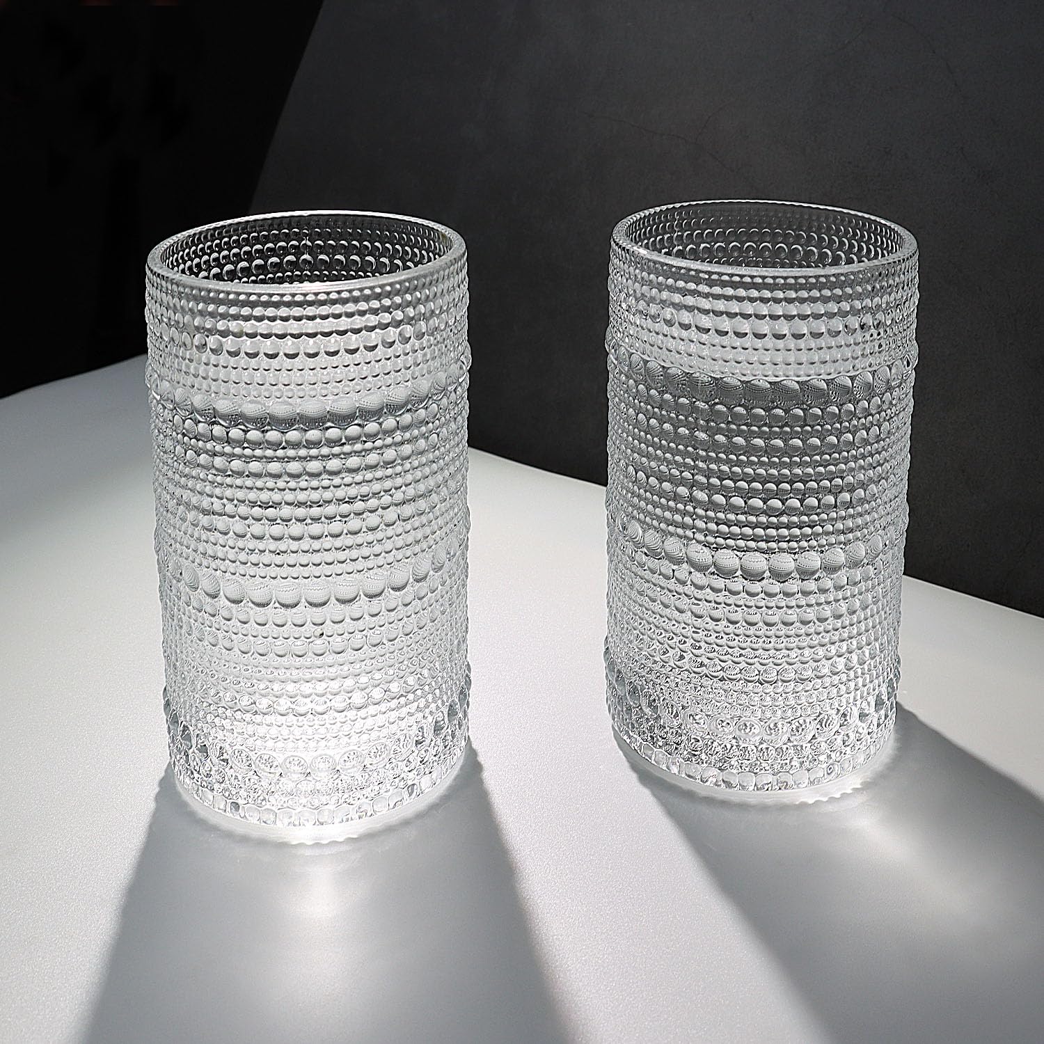Vintage Clear Hobnail 13oz Drinking Glasses Set of 6 - Classic Cocktail, Juice & Iced Tea Glasses for Bar, Restaurant & Home Entertaining