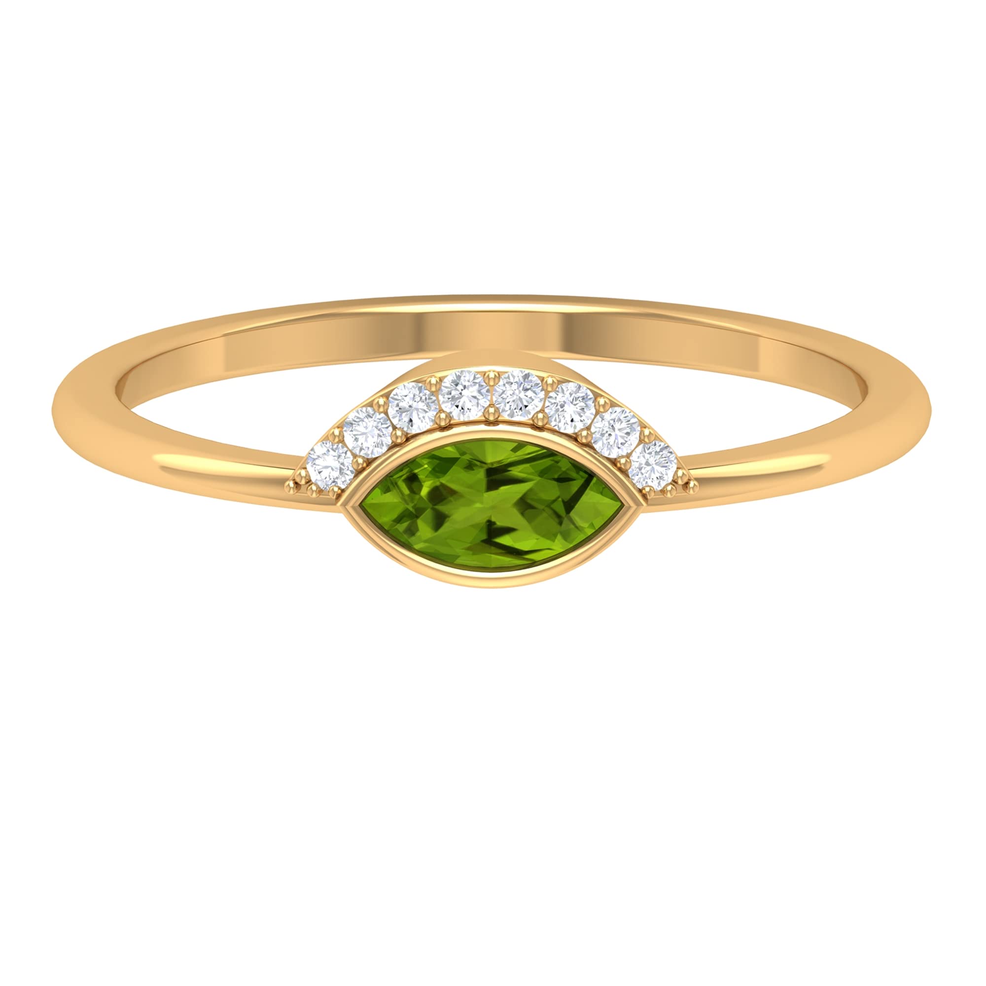 14K Solid Gold Marquise Cut Peridot Promise Ring - East West Peridot & Diamond Ring with Half Halo | Anniversary, Engagement, Gift for Her