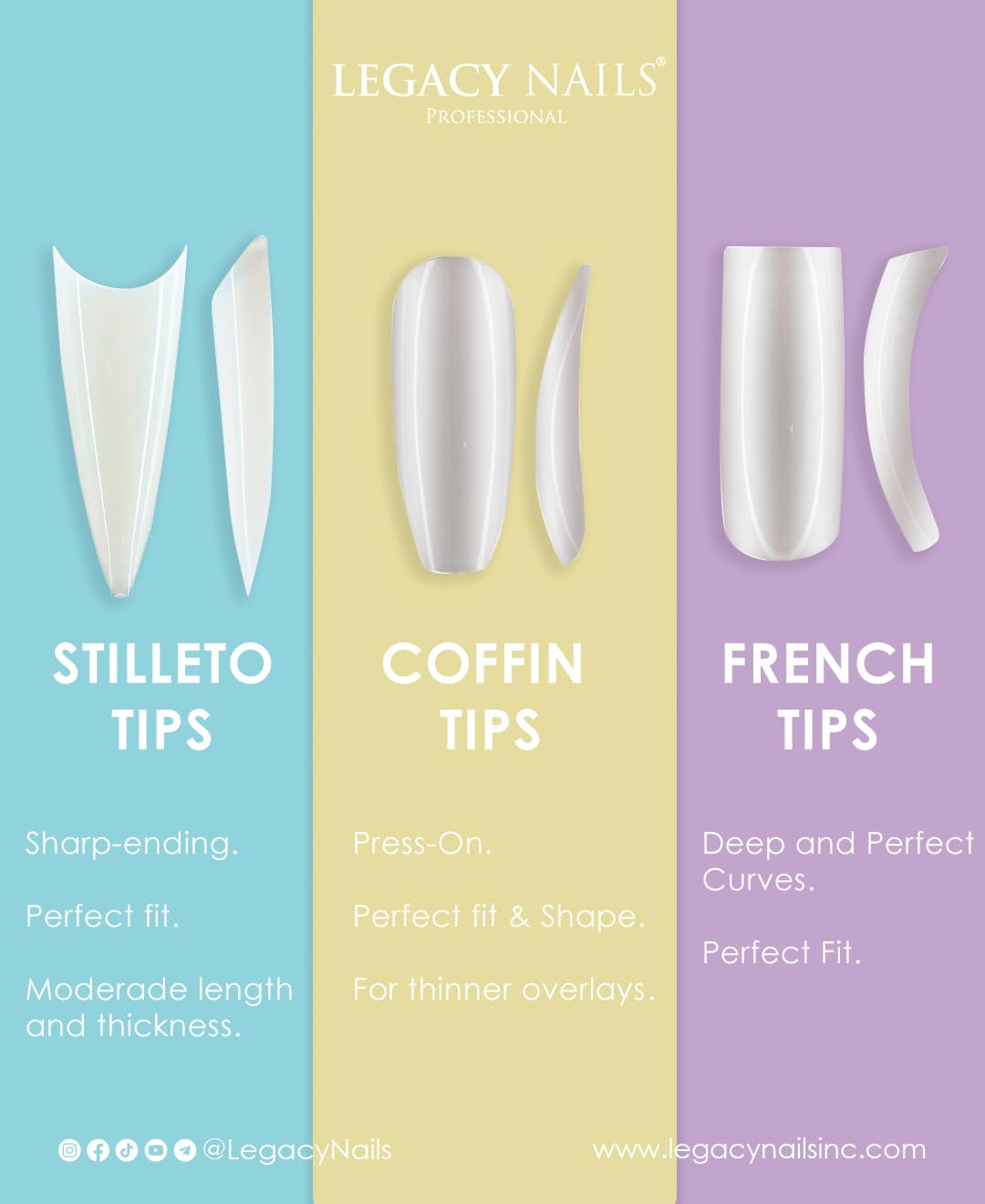 Legacy Nails Professional Nail Tips for Acrylic, Gel & Builder Gel - French & Clear Artificial Nails for Salon & DIY Manicures | Perfect for Nail Extensions, Overlays & Special Occasions