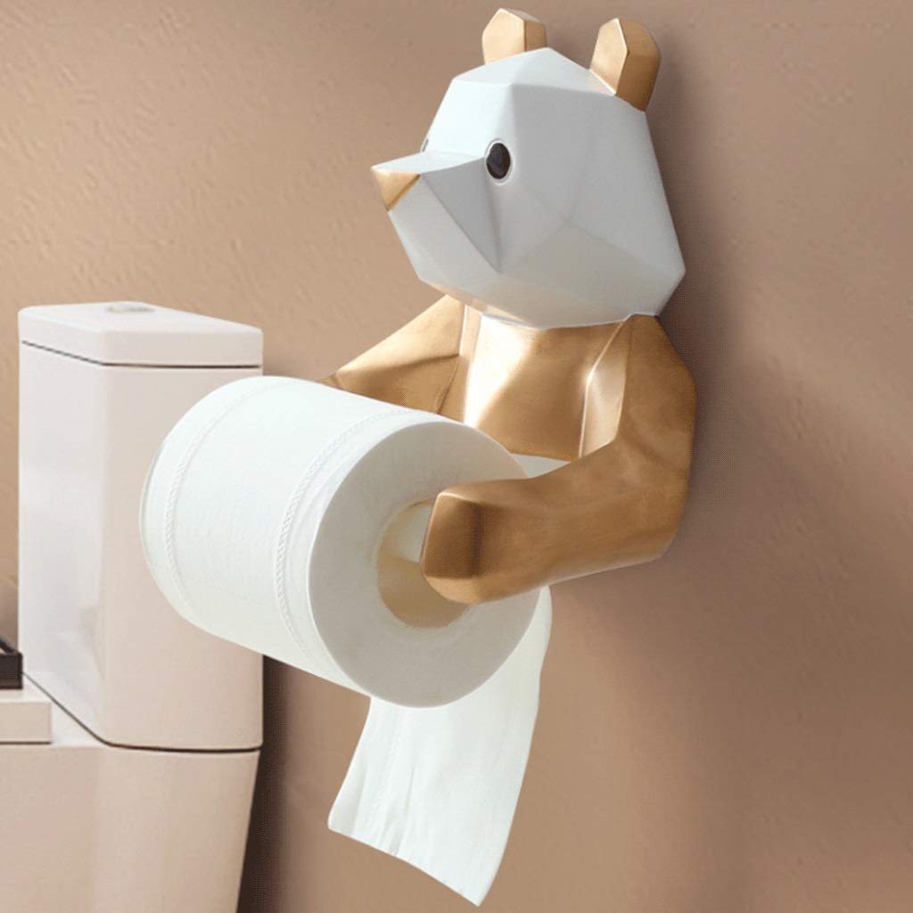 Black Panda Geometric Paper Holder - Modern Toilet Paper Roll Holder for Bathroom, Wall-Mounted Tissue Dispenser with Gold Accents - Perfect for Home, Office, and Restaurant Decor