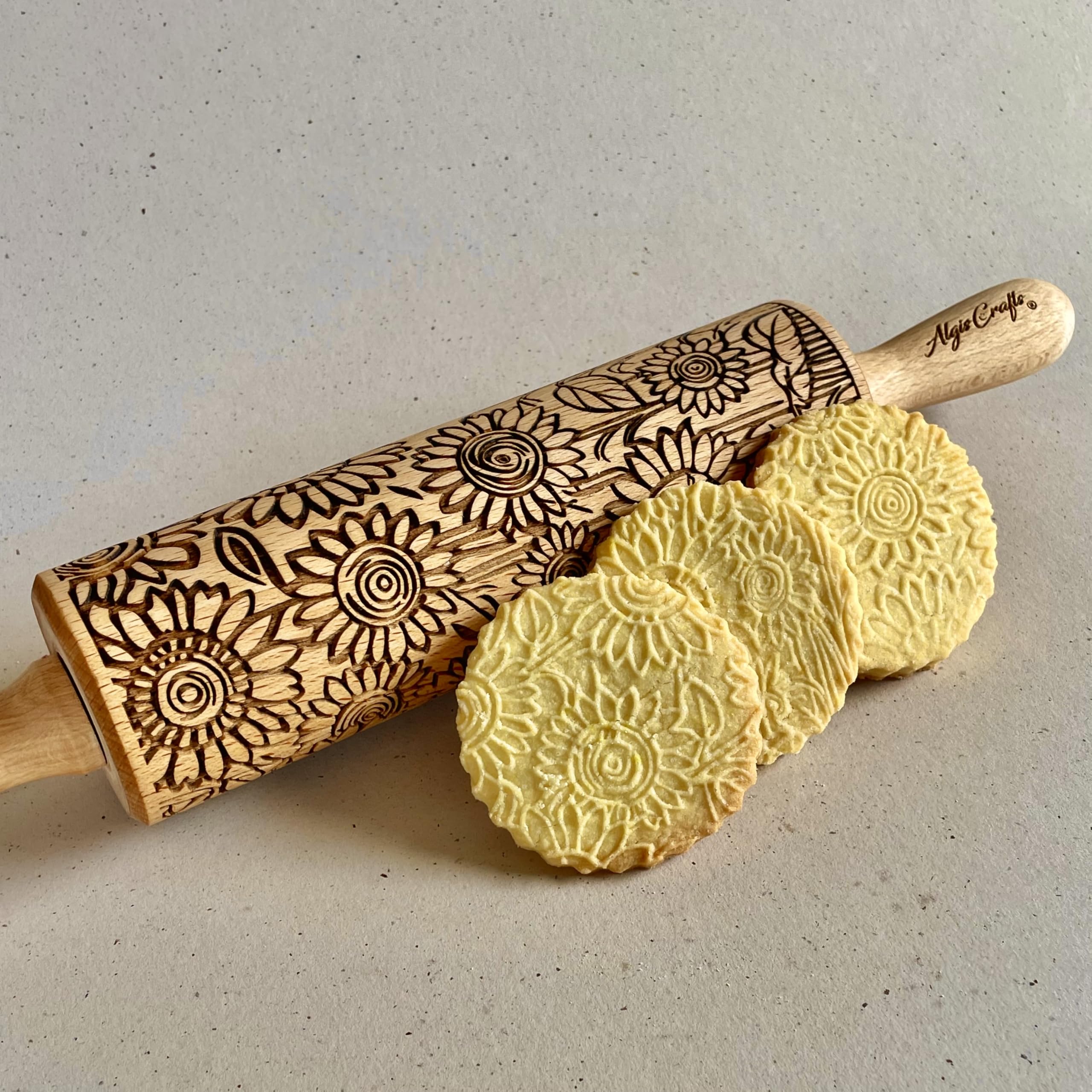Algis Crafts Sunflower Field Embossed Rolling Pin - Ceramic Clay Roller & Pottery Stamp for Embossing - Perfect for Baking, Cookie Making & DIY Ceramic Crafts - Great Gift for Women & Artisans
