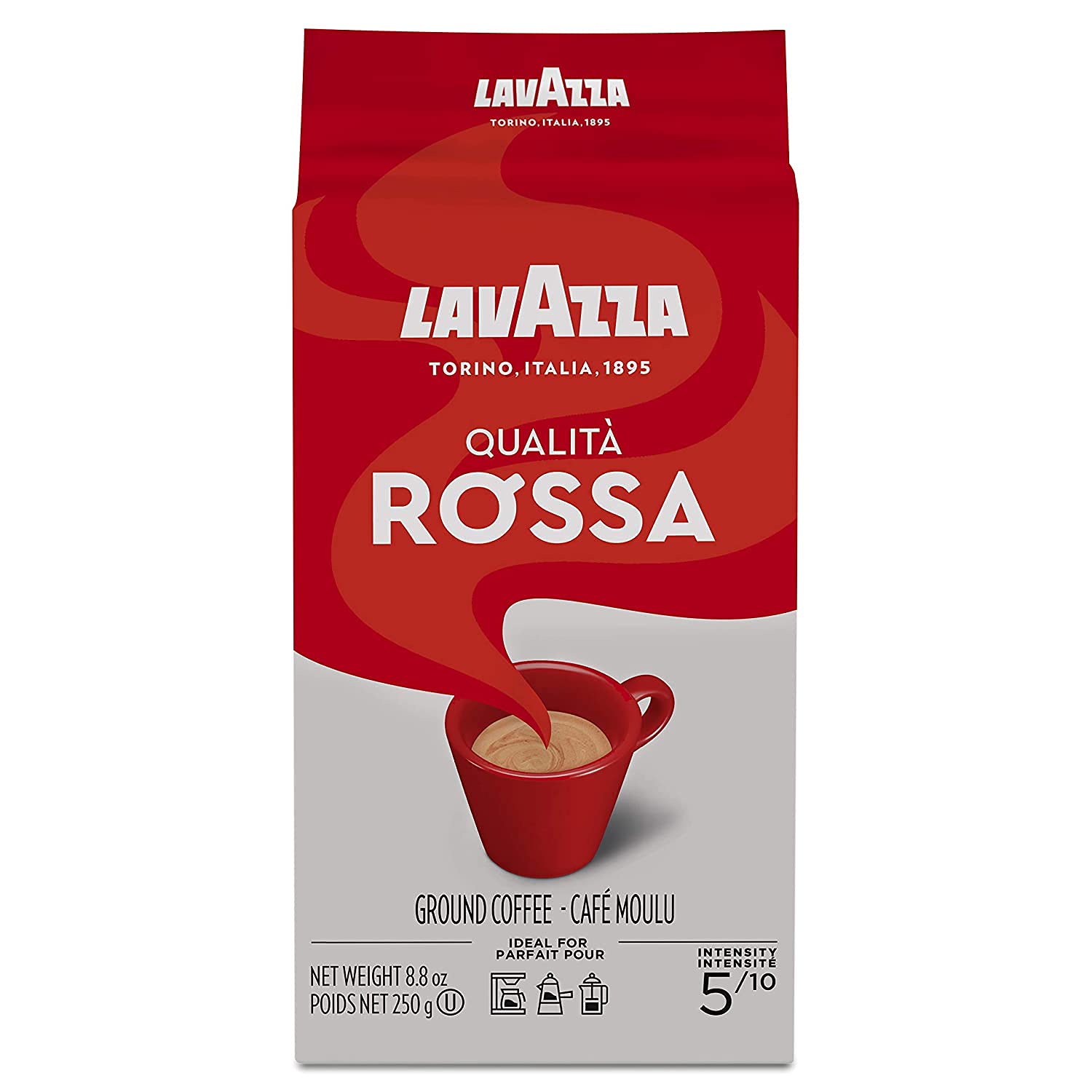 Lavazza Qualità Rossa Ground Coffee - Medium Roast Arabica & Robusta Blend (8.8 oz Brick, Pack of 20) | Perfect for Home Brewing, Office Use & Italian Coffee Lovers
