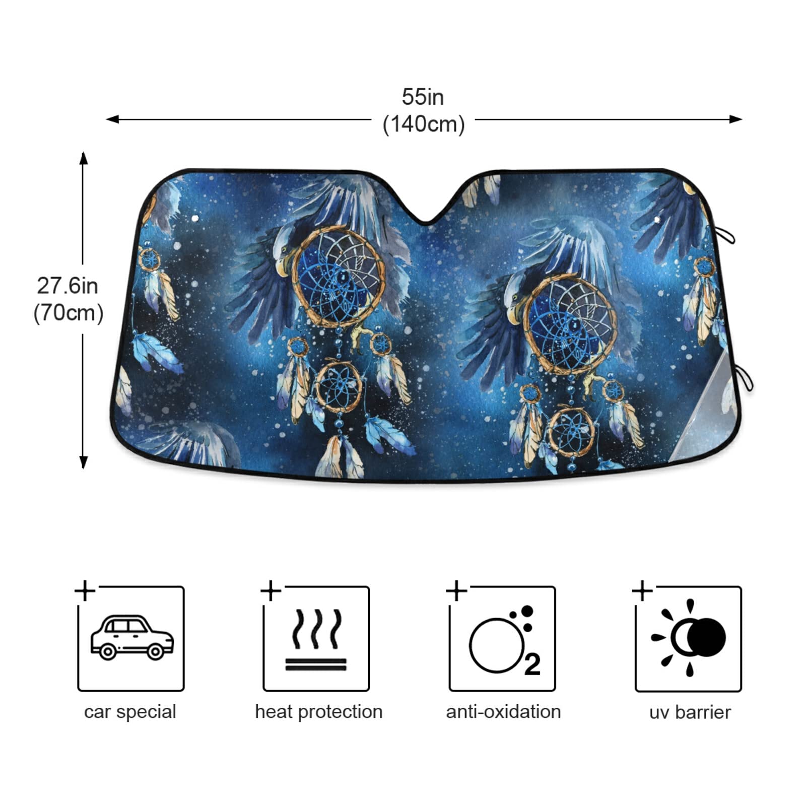 Premium Hawk Dream Catcher Car Sunshade – Foldable Windshield Sunscreen UV Protection (55 x 27.6 Inches) | Blocks Heat & Glare for Cars, SUVs & Trucks | Perfect for Summer Parking & Road Trips