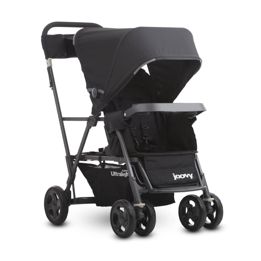 Joovy Caboose Ultralight Graphite Stroller - Sit and Stand Tandem Double Stroller in Black | Perfect for Siblings, Twins & Urban Adventures