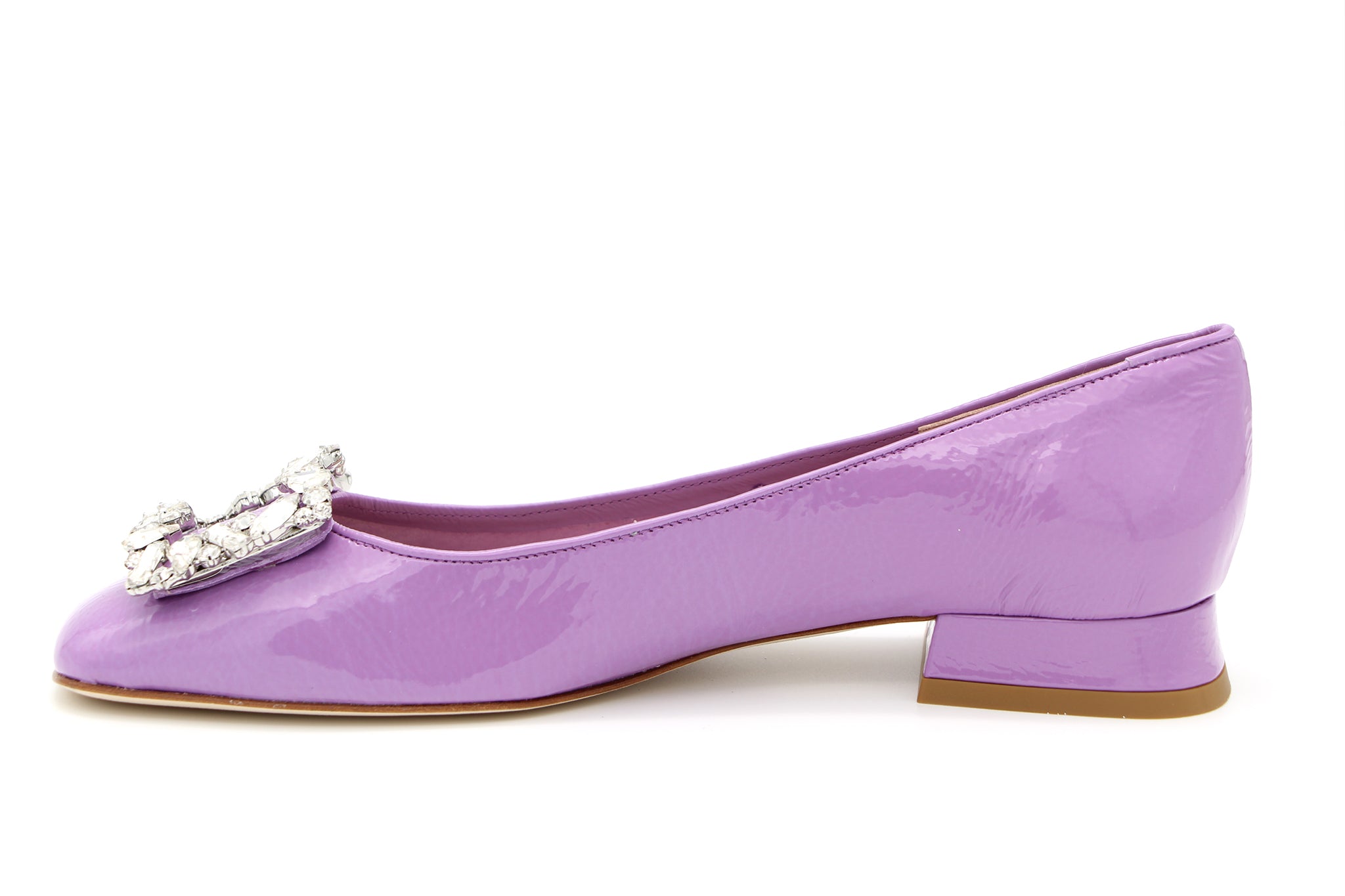 FABUCCI Women's Lilac Patent Leather Ballerina Flats with Embellished Buckle - Elegant Comfort for Work, Wedding & Daily Wear