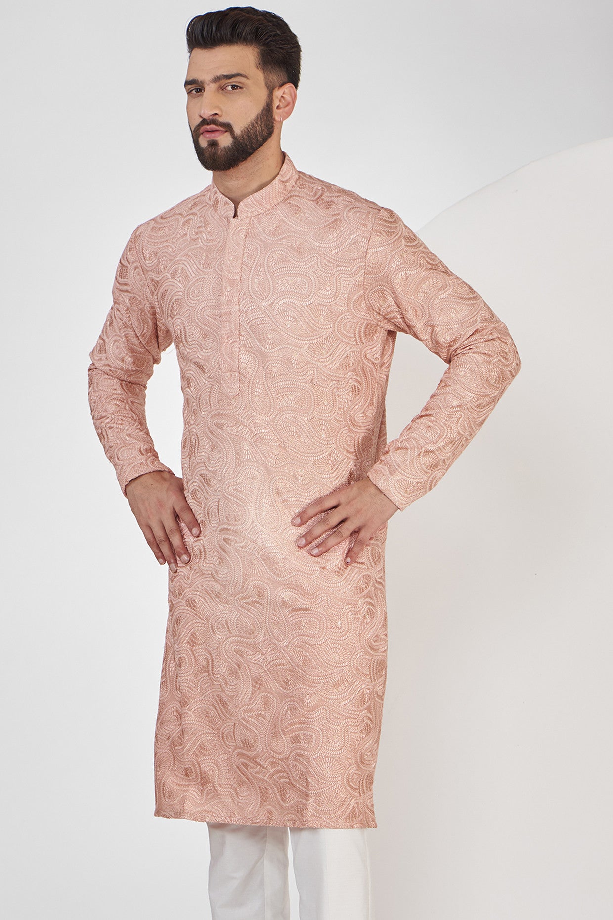 Elegant Peach Chikankari Kurta for Women - Traditional Indian Embroidered Tunic Top - Perfect for Festivals, Weddings & Casual Wear