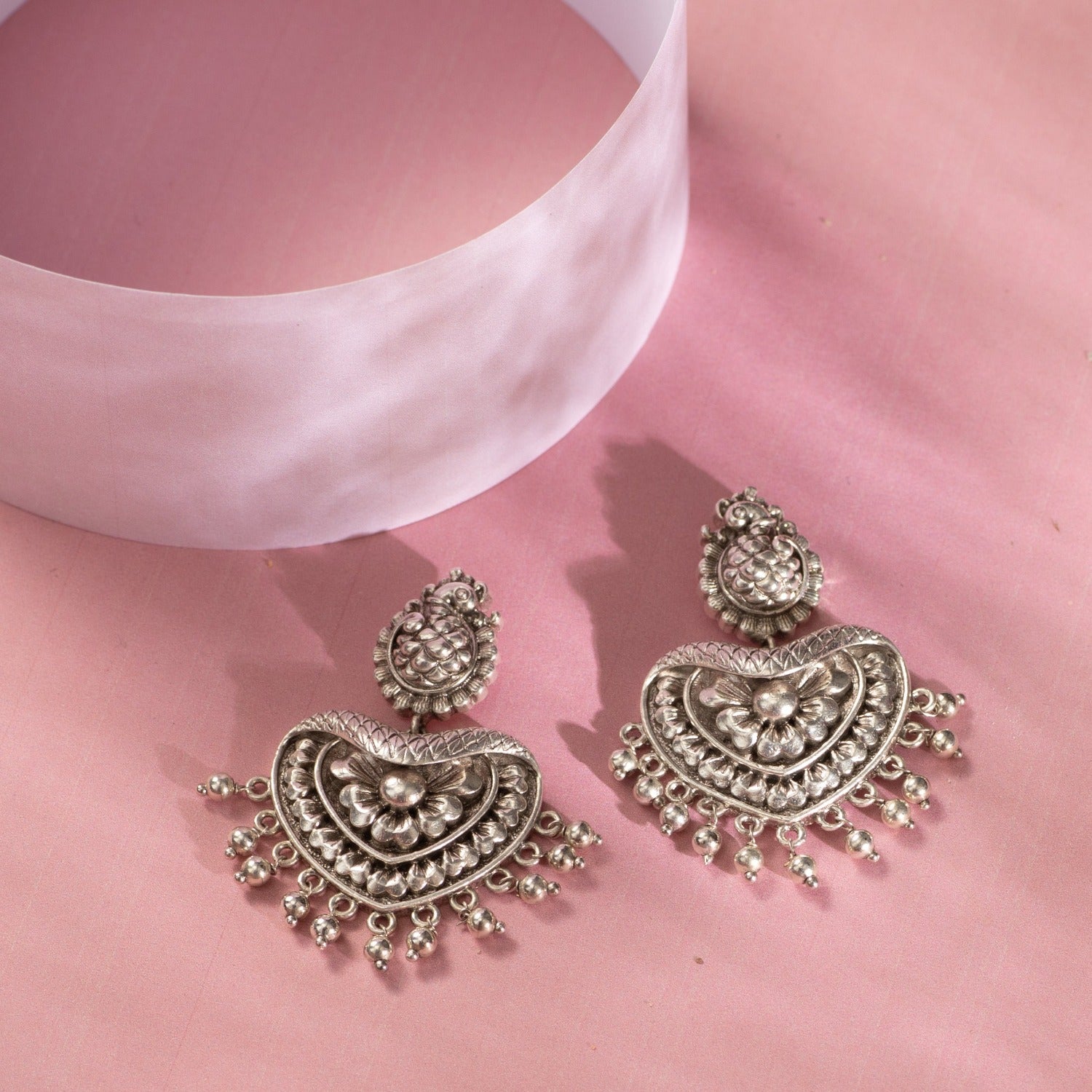 Maati Floral Antique Oxidized Chandbali Earrings for Women - Traditional Indian Jewelry for Weddings, Parties & Festive Occasions