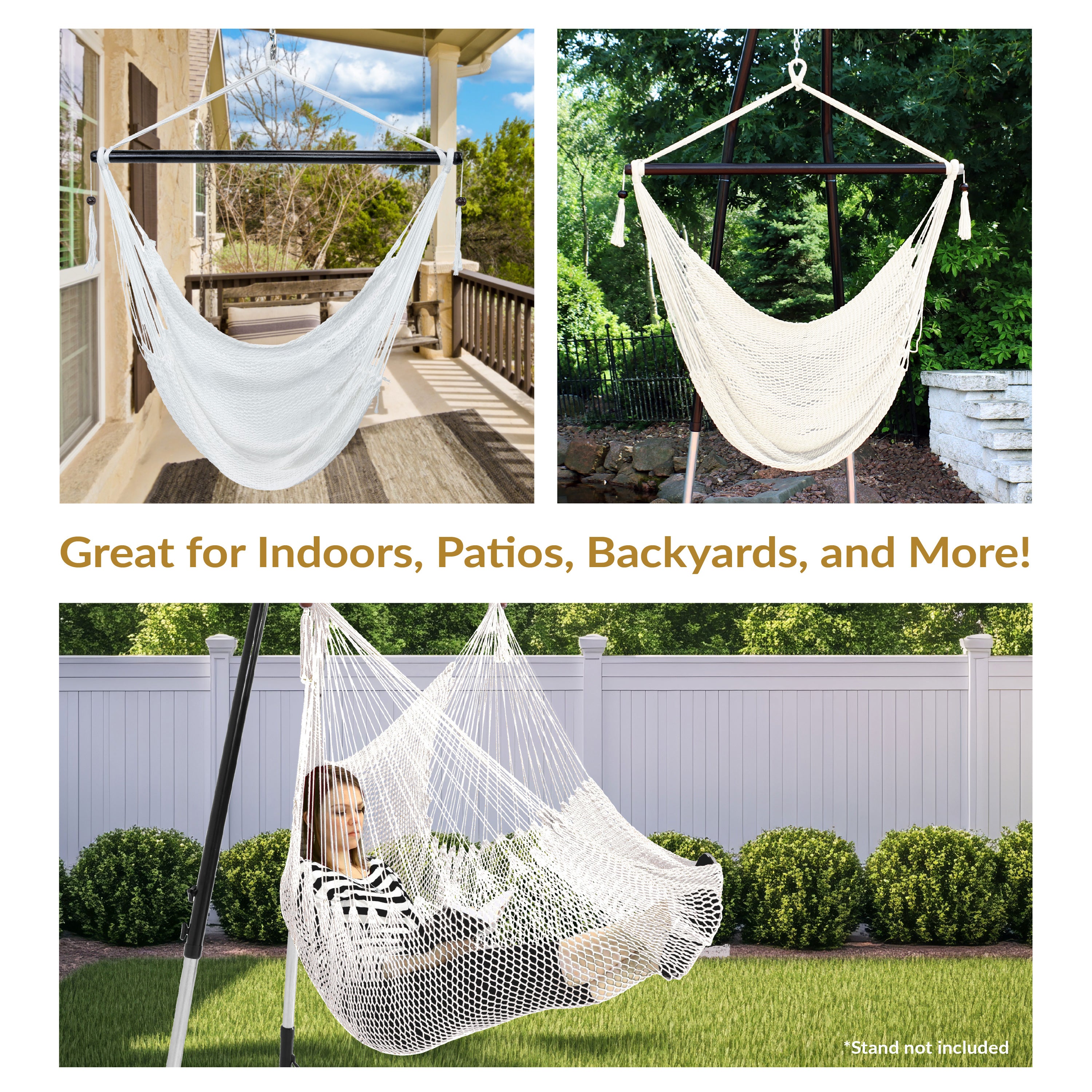 Sunnydaze Extra Large Caribbean Polyester Rope Hammock Chair - Outdoor Hanging Swing Seat for Patio, Garden, Backyard & Poolside Relaxation