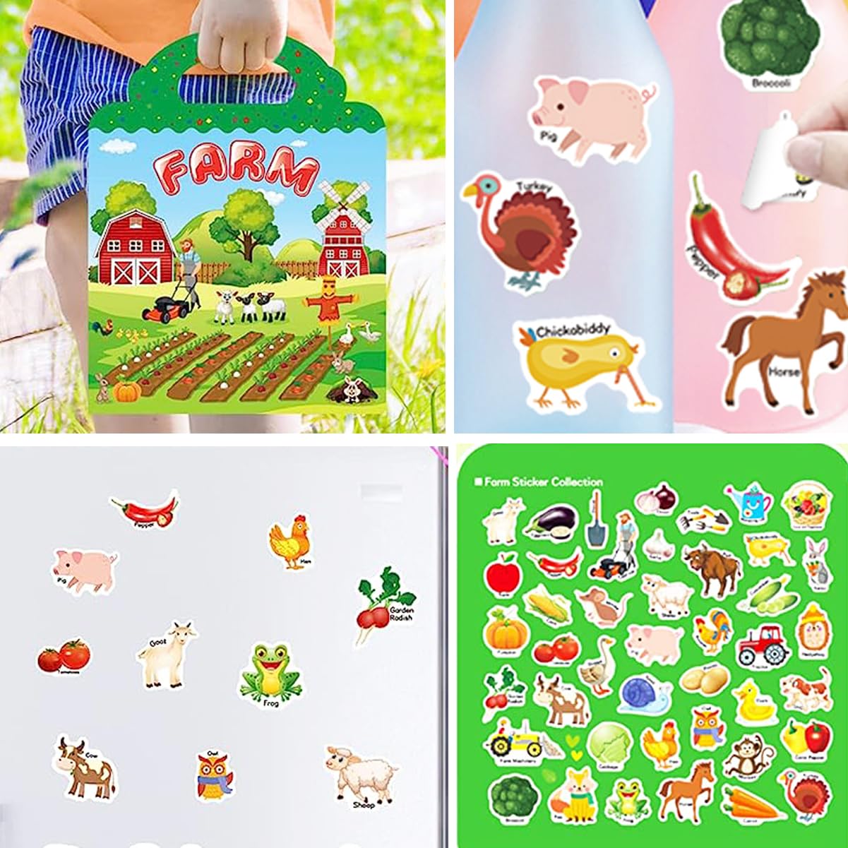 Reusable Sticker Books for Kids - Farm Animal Educational Learning Toys for 3-5 Year Old Boys & Girls, Perfect Travel Activity & Birthday Gift for Toddlers | Fun Classroom & Airplane Entertainment