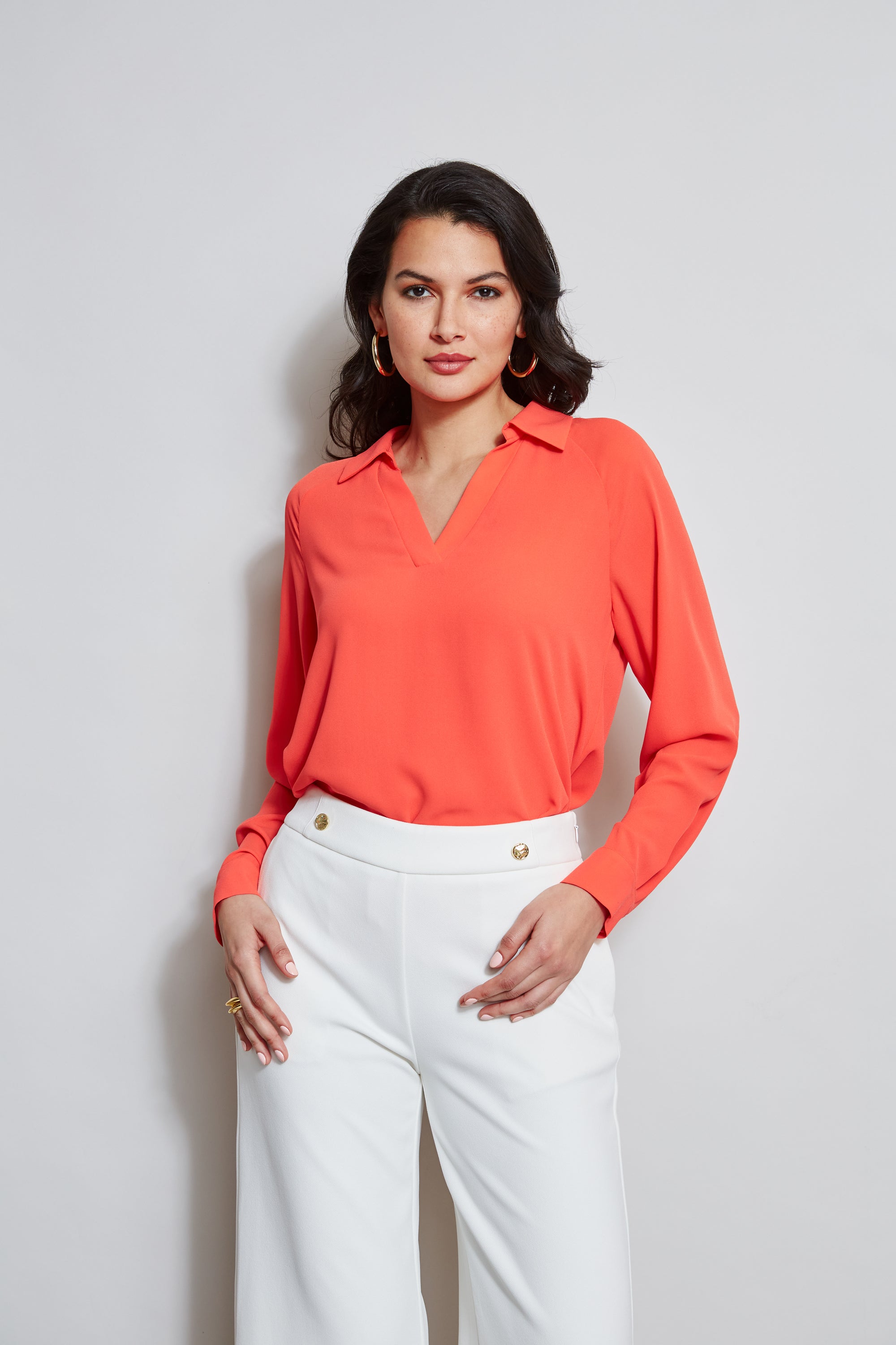 Tahari Women's Split Neck Long Sleeve Blouse - Elegant Office Wear & Casual Chic Top for Work and Everyday Style