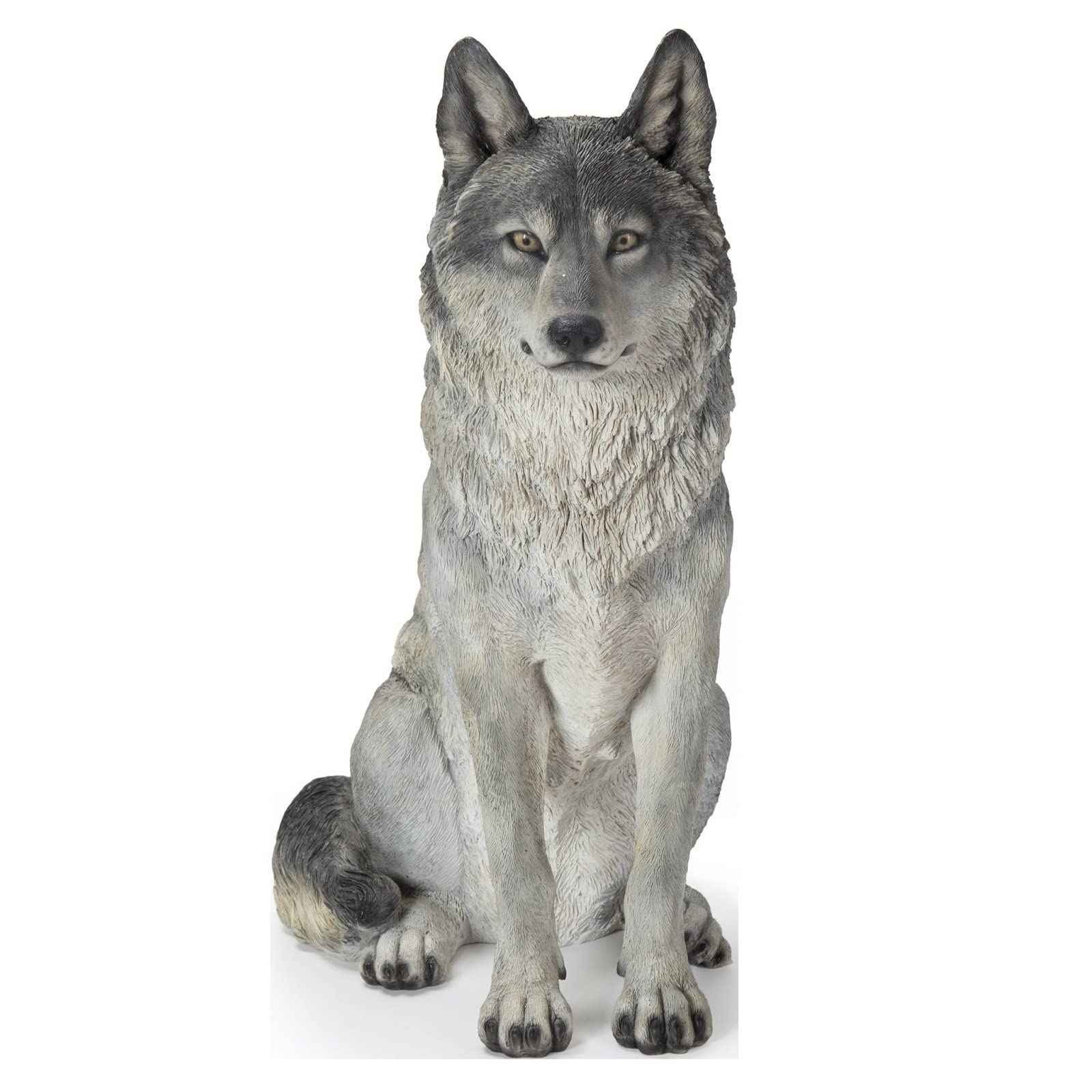 Hi-Line Gift Ltd. Realistic Sitting Grey Wolf Statue - Handcrafted Home Decor for Living Room, Office & Cabin - Perfect Animal Lover Gift for Nature Enthusiasts