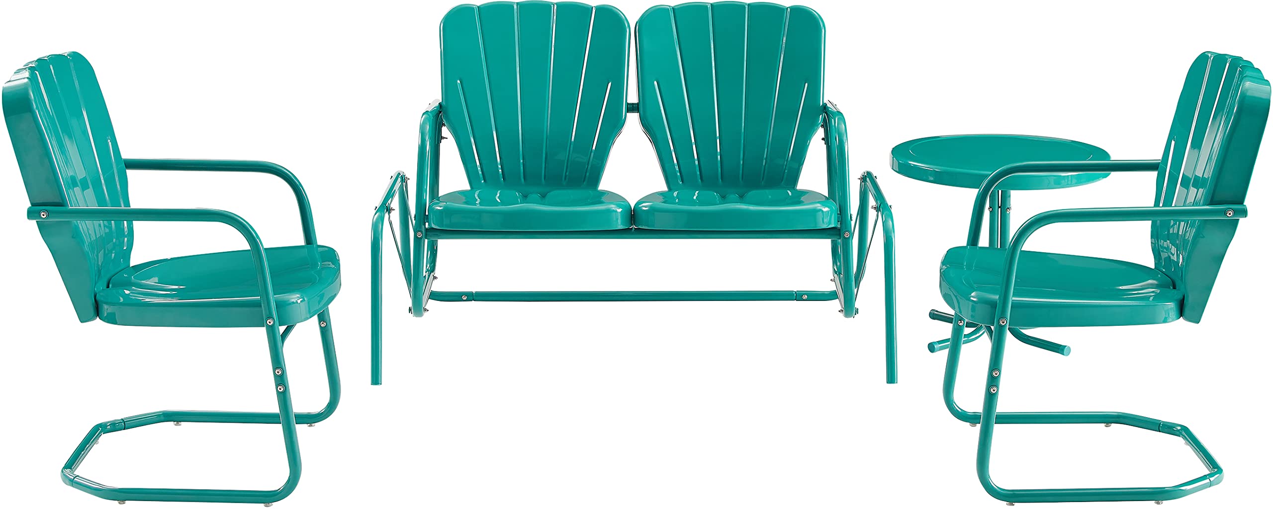 **Crosley Furniture Ridgeland 4-Piece Retro Metal Outdoor Loveseat Glider Patio Set - Turquoise Gloss Finish for Porch, Deck & Garden Relaxation**