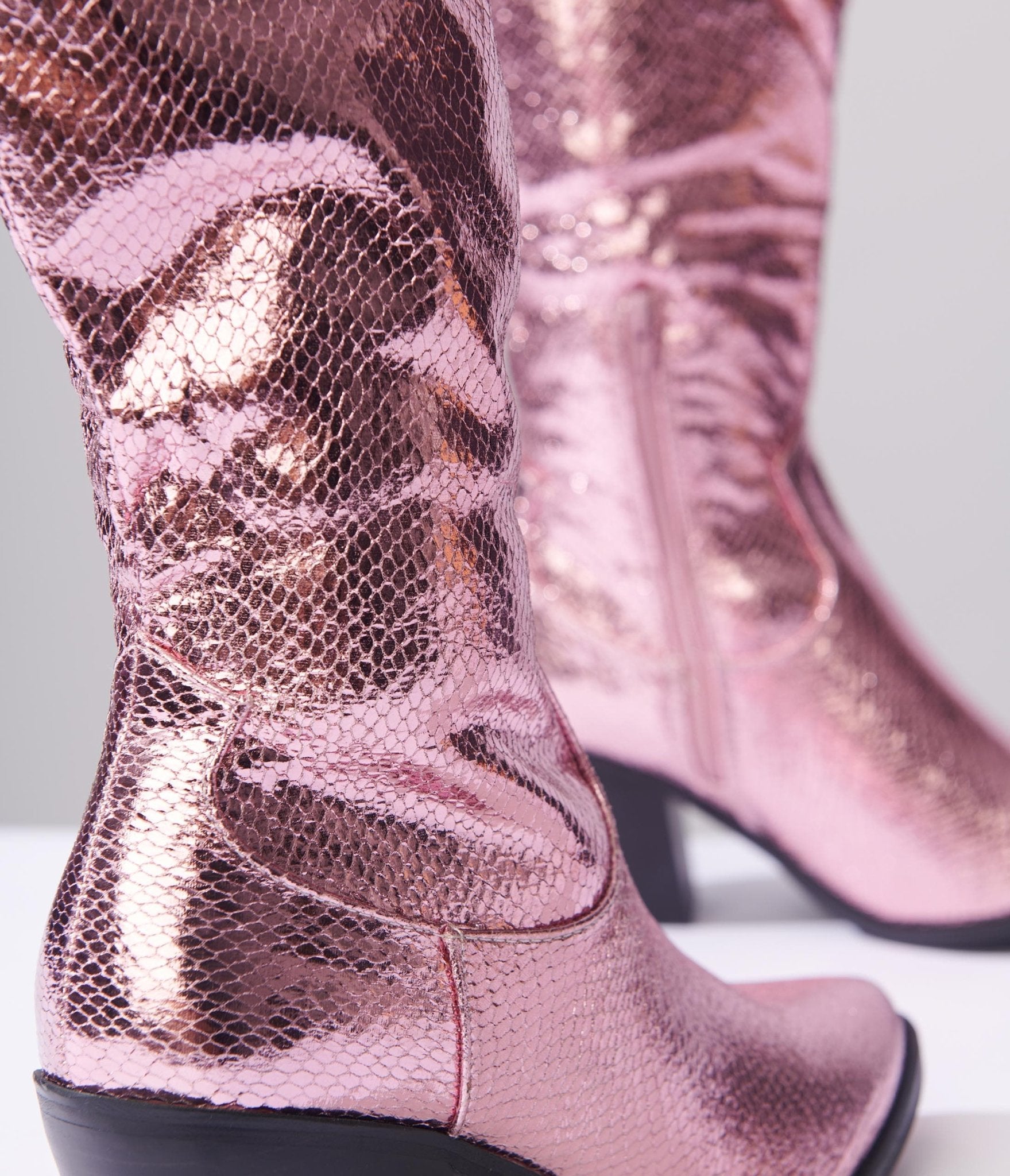 Metallic Light Pink Reptile Cowboy Boots for Women - Stylish Western Ankle Boots with Pointed Toe - Perfect for Country Concerts, Rodeos & Fashion Outfits