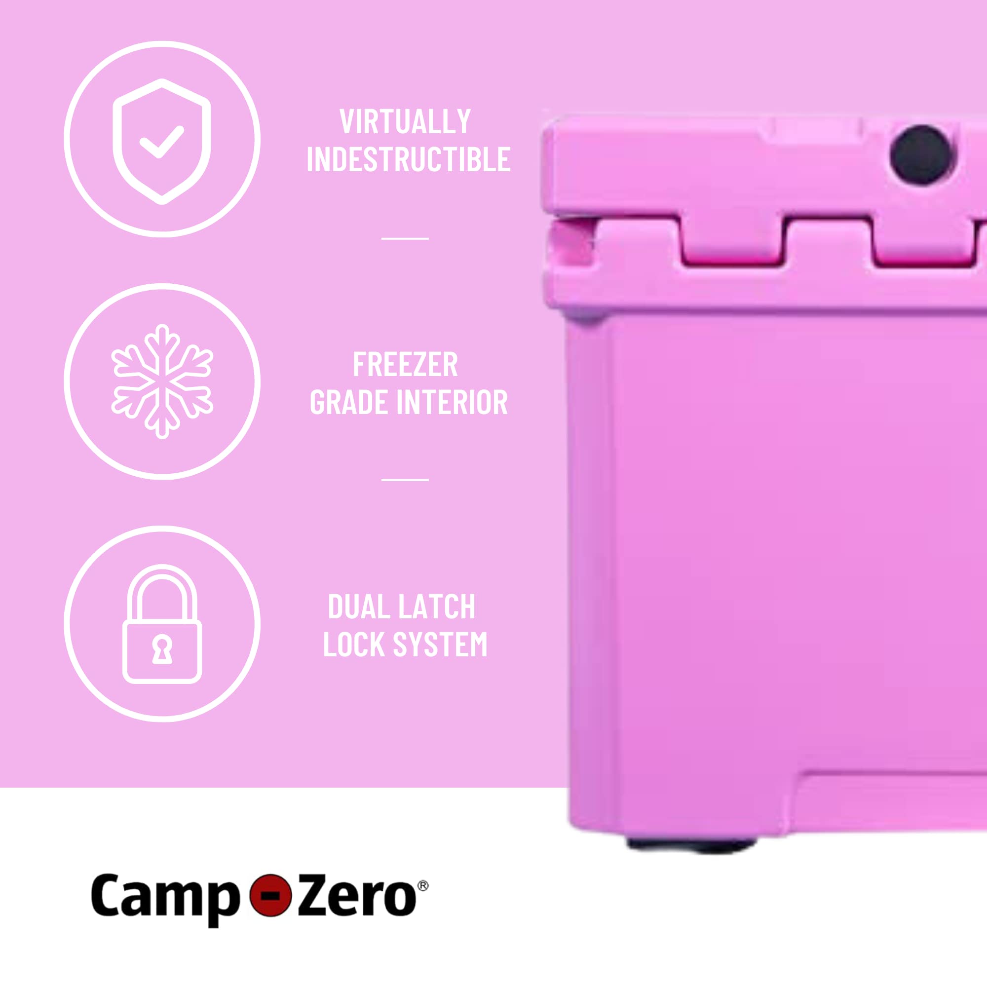 CAMP-ZERO 40L-42 Quart Heavy Duty Hard Cooler Ice Chest with 4 Cup Holders & Comfort Grip - Perfect for Camping, Beach, Picnics, Boating, Hunting & Travel - Keep Drinks Cold for Outdoor Adventures, Tailgating & Road Trips
