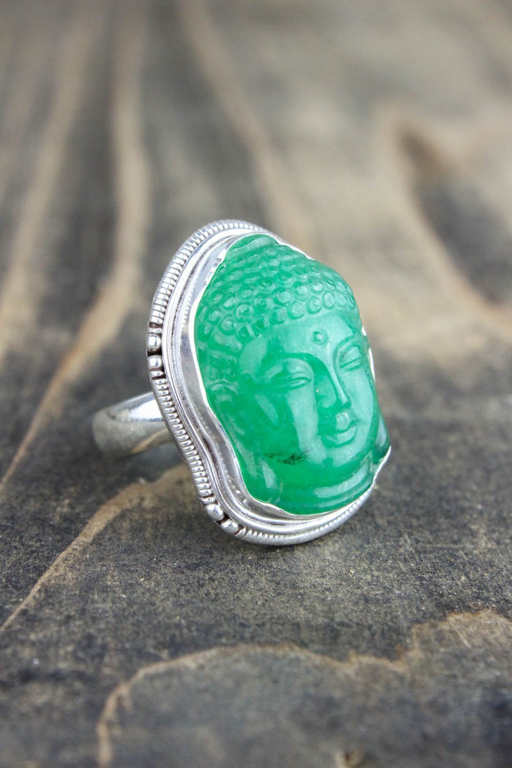 Hand Carved Jade Buddha Ring - Genuine Green Jade Meditation Jewelry for Men & Women - Perfect for Yoga, Spiritual Practice & Mindful Living