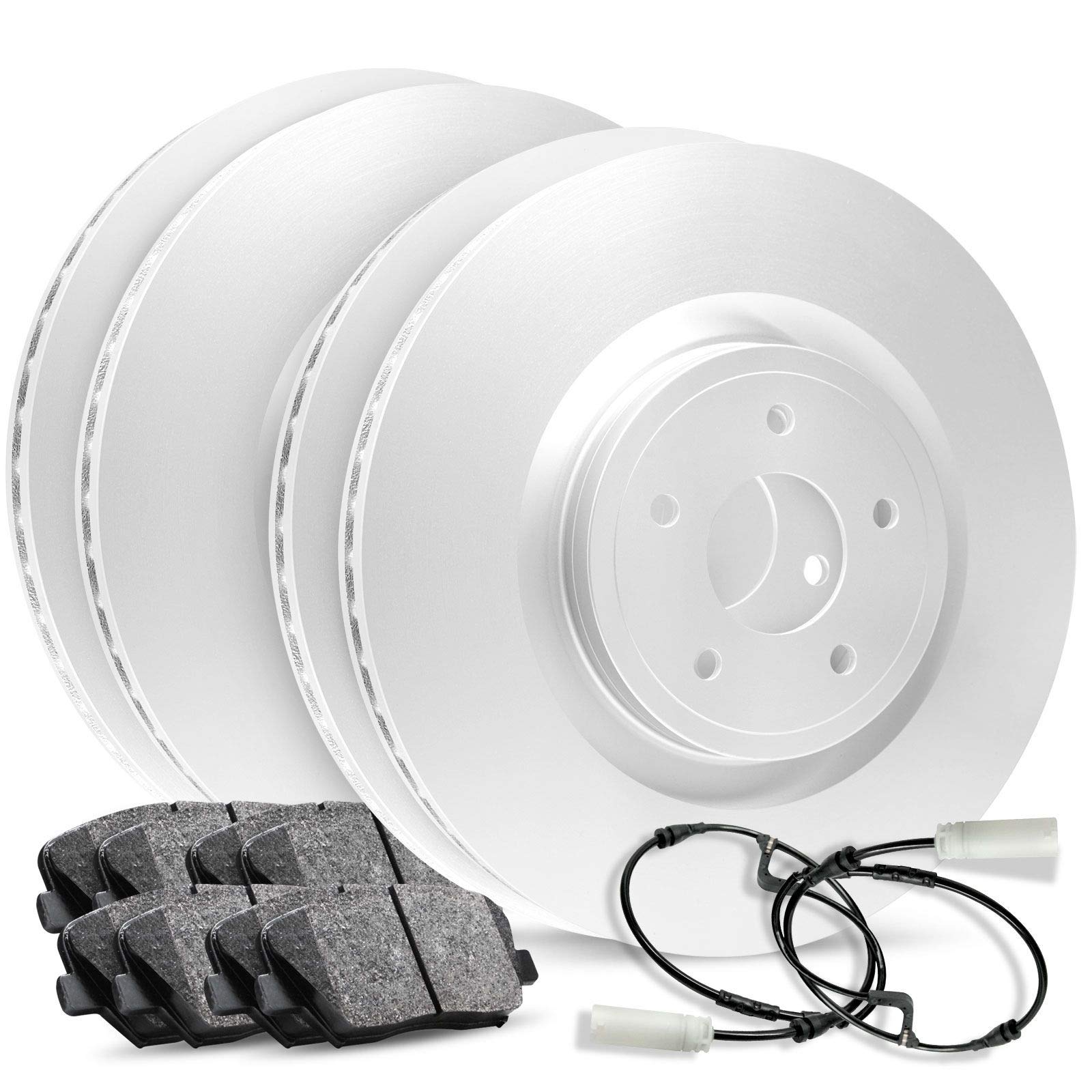 R1 Concepts Front & Rear Brake Pads and Rotors Kit - Ceramic Brake Pads with Drilled/Slotted Rotors - Complete Hardware & Sensor Included (CPB.63097.52) - Perfect for Daily Driving, Performance Upgrades & Truck/SUV Brake Replacement