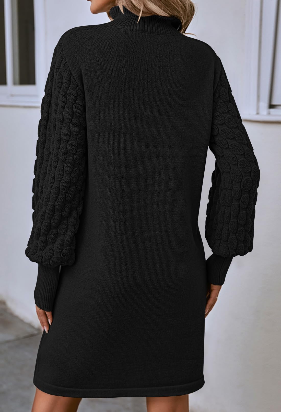 HUUSA Women's Winter Dresses 2024 - Cozy Fall Puff Sleeve Long Sleeve Sweater Dresses, Loose Mock Neck Mini Dress for Casual Outings & Date Nights | Perfect for Holiday Parties, Office Wear & Winter Vacations