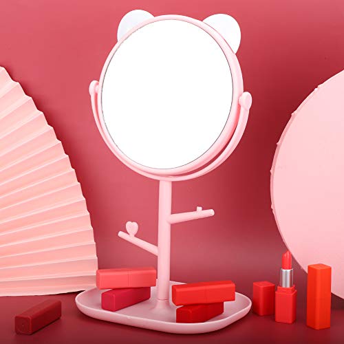 Cute Mickey Ear White Desktop Makeup Mirror - 360° Rotating Cosmetic Mirror with LED Lights for Home, Travel & Vanity (Perfect for Makeup Application, Skincare & Dressing Table)
