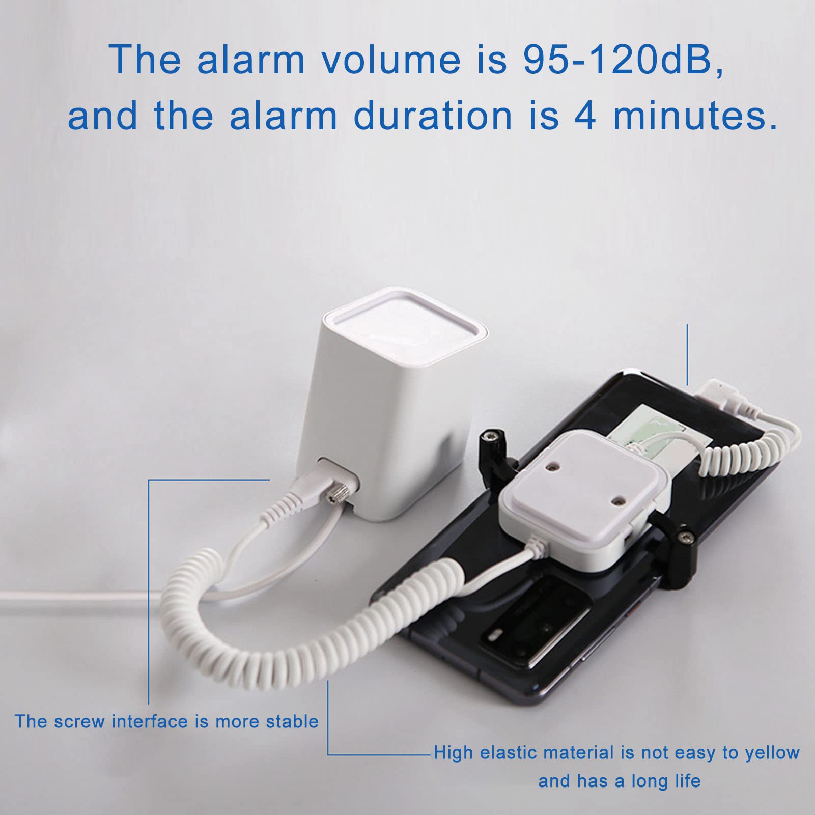 Anti-Theft Display Stand with 95-120dB Security Alarm - Fast Charging & Infrared Remote Control Unlock for Android Phones - Perfect for Retail Stores, Exhibitions, and Trade Shows